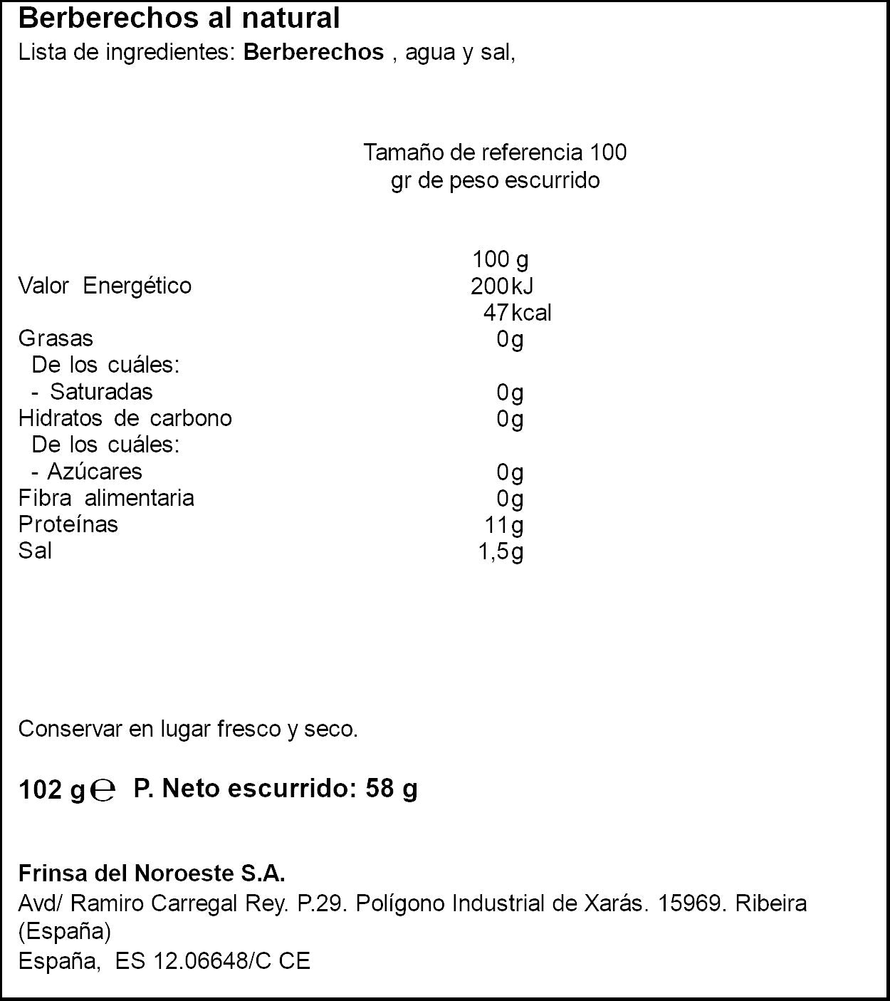 Berberecho natural 75/80 ol-102 lata Sagres 58g escurr