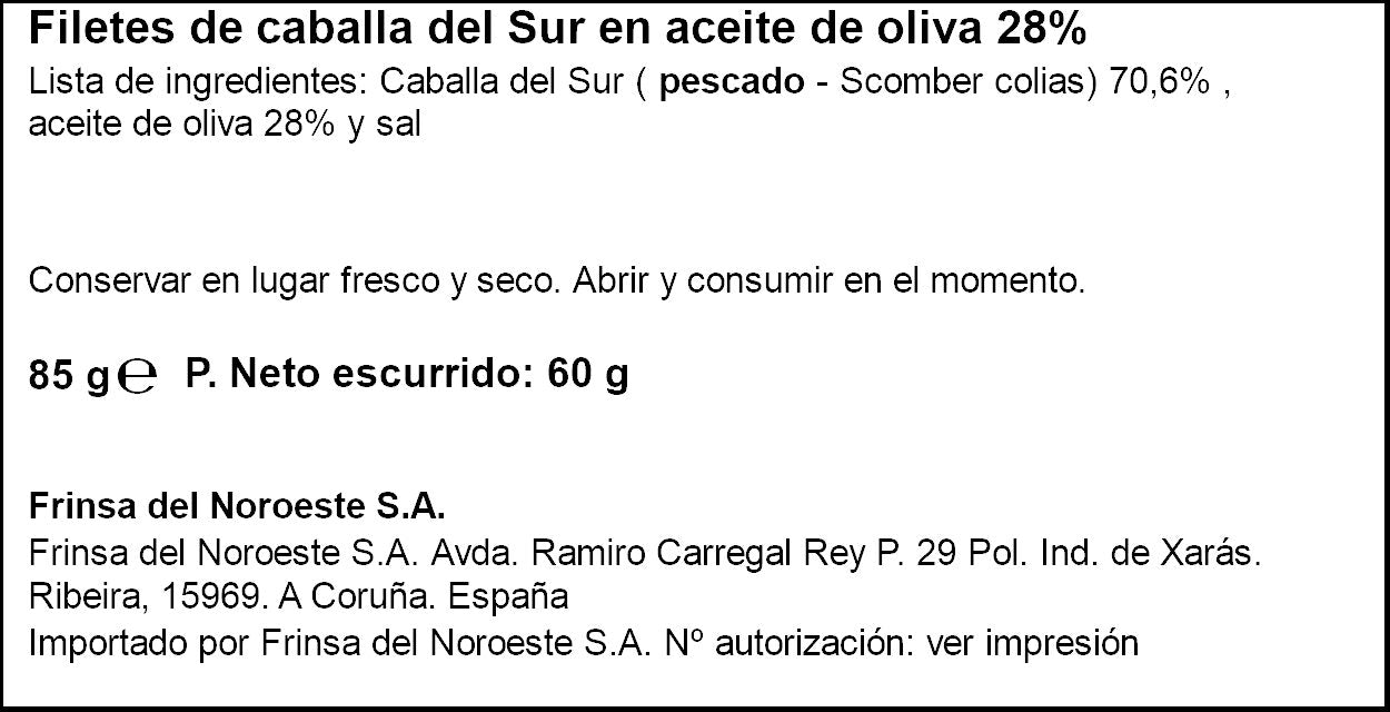 Filetes caballa aceite de oliva rr-90 lata Ribeira 60g escurr