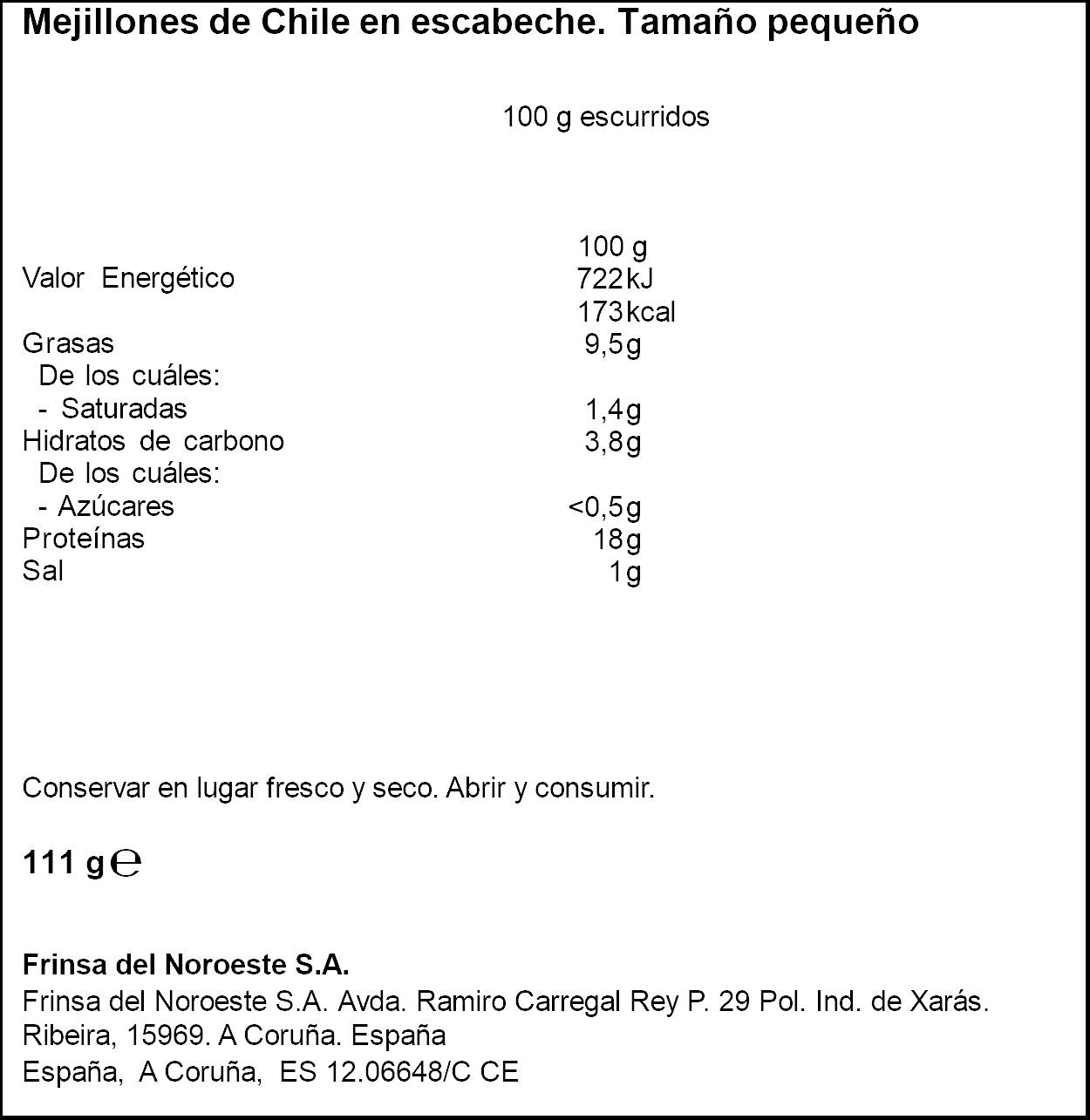 Mejillón de chile escabeche 13/18 ol-120 lata Ribeira 69g escurr