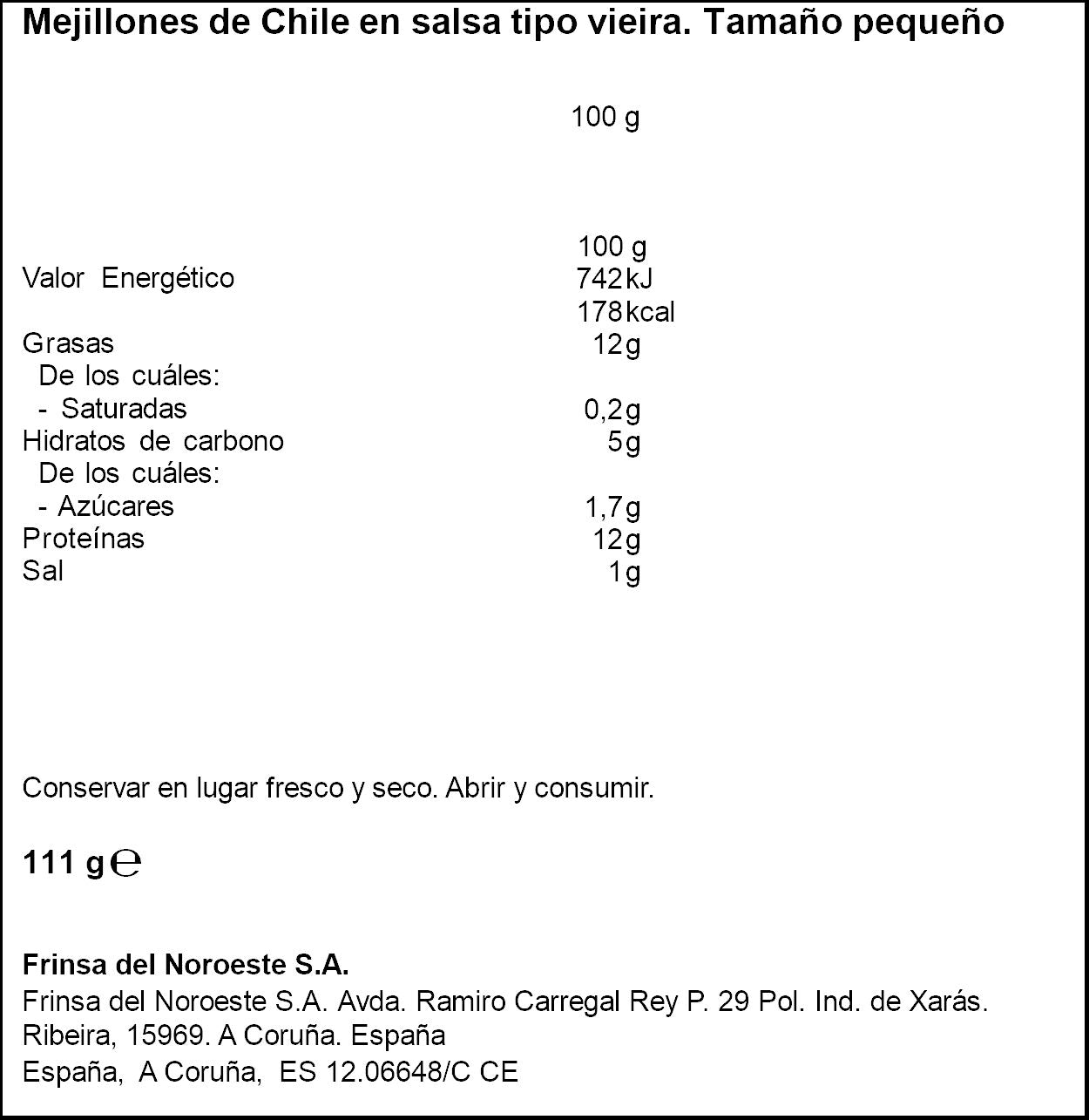 Mejillón de chile en salsa vieira rr-120 Ribeira 168g escurr