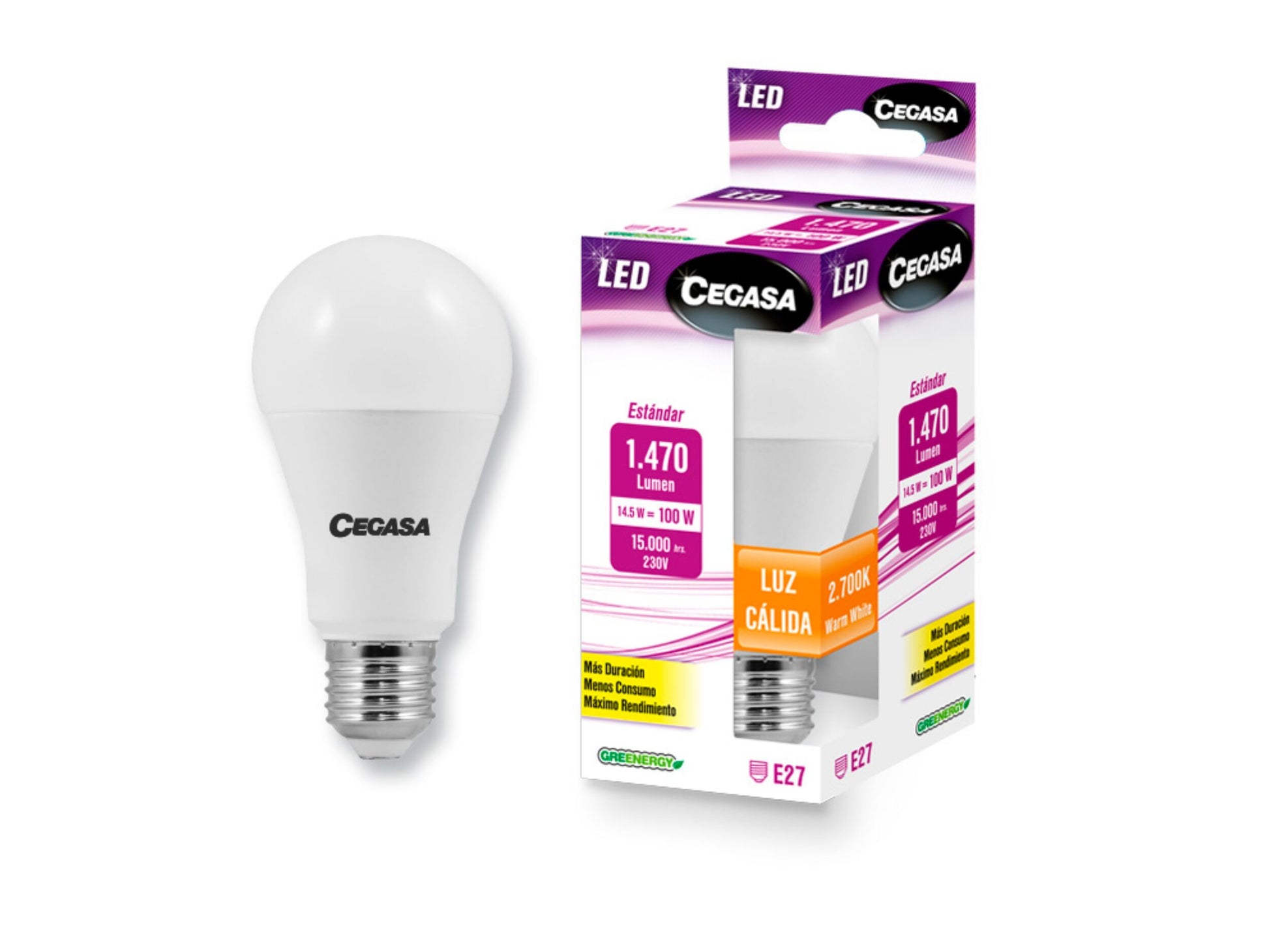 BOMBILLA LED ESTÁNDAR 14.5W E27 1521LM LUZ CALIDA CEGASA 1U