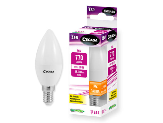 LAMPARA LED VELA 7W E14 770LM LUZ CALIDA CEGASA 1U La Despensa