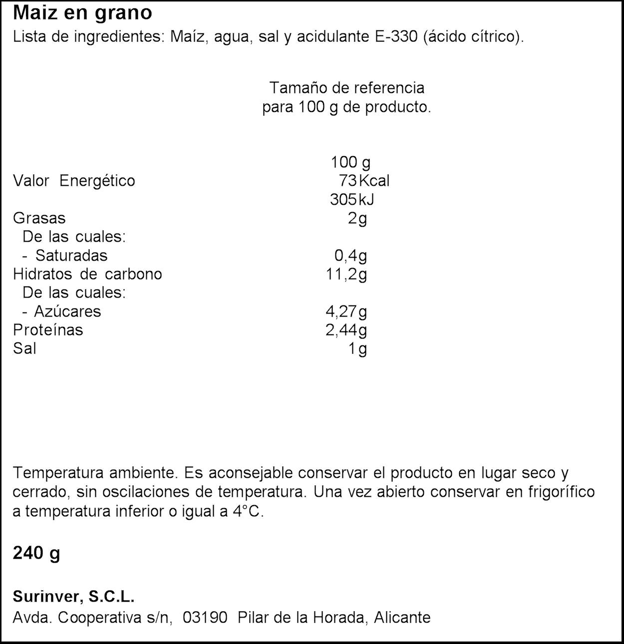 Maíz dulce en grano Surinver 140g escurr