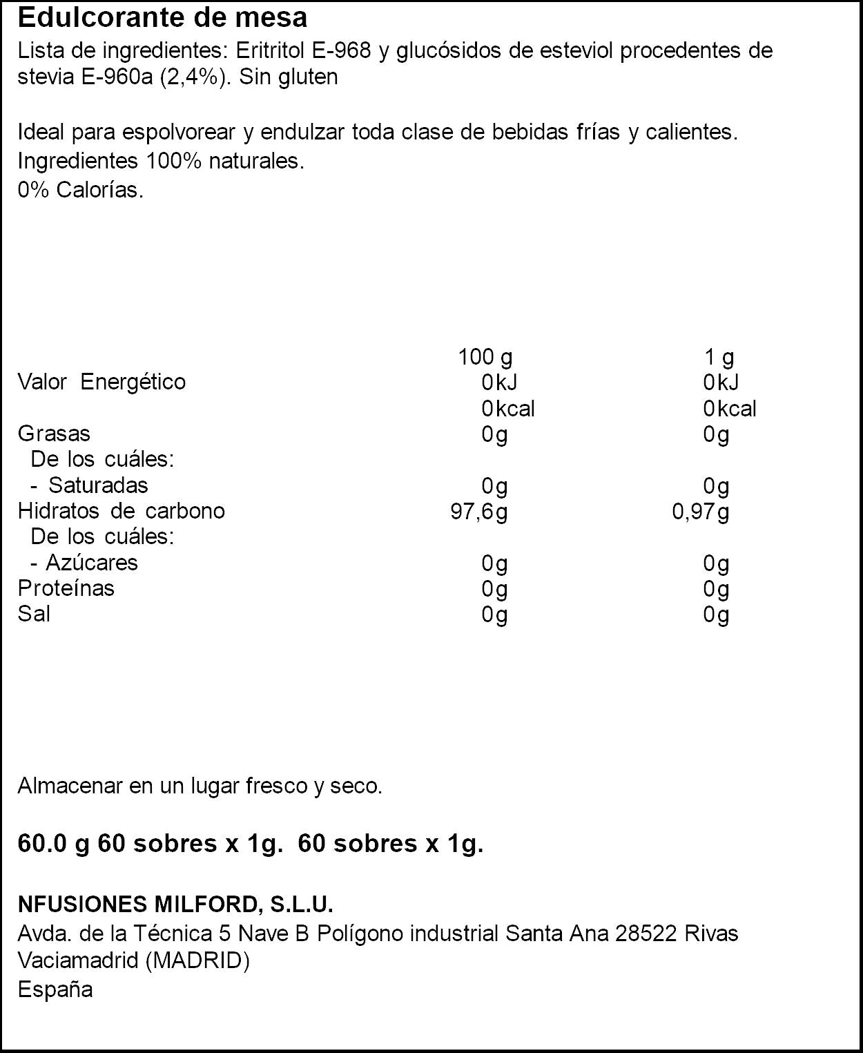 Edulcorante stevia sobres Sukalina p60 1g/u