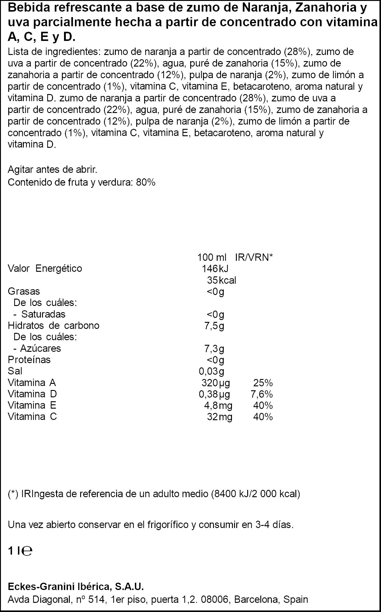 Bebida refresc zumo nar/zan/uva c/azuc Granini 1l