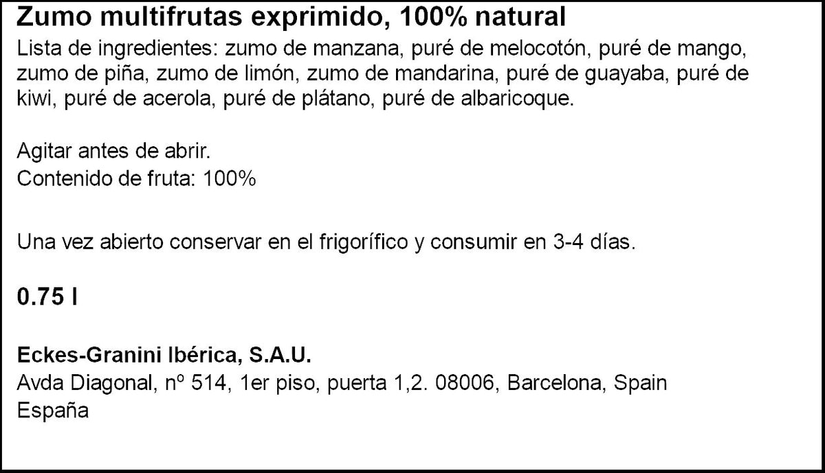 Zumo 100% exprimido multifrutas c/acerola Granini 750ml