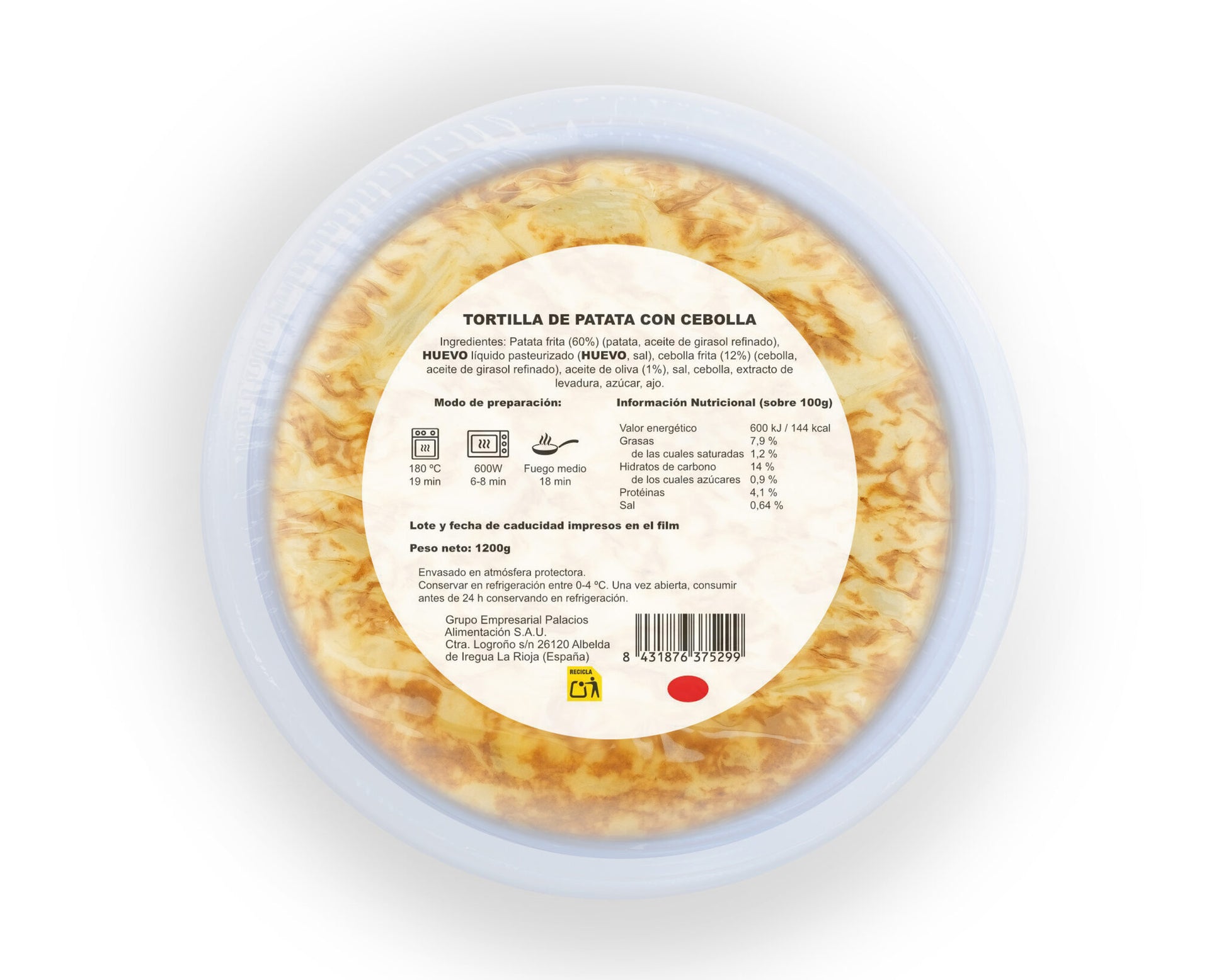Tortilla patatas h.campero c/cebolla La tortilleria 1.2kg