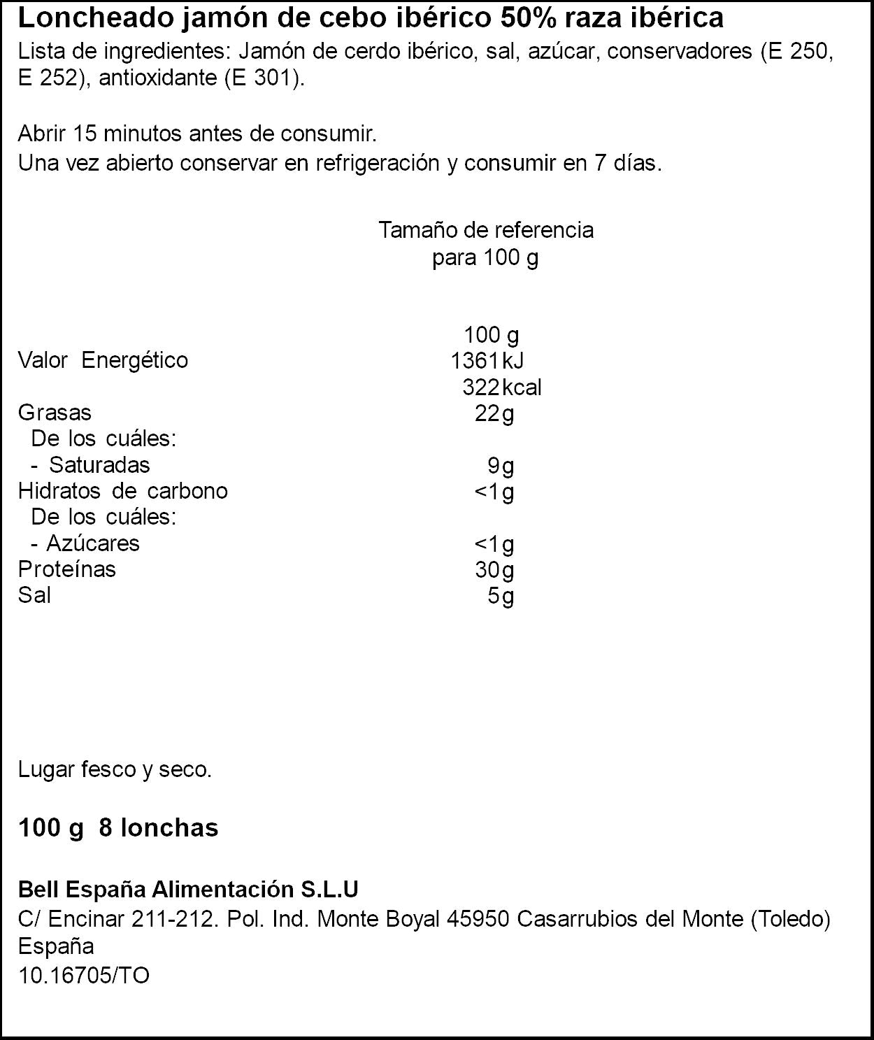 Jamon cebo iberico 50% raza iberica lonchas Sánchez Alcaraz 100g
