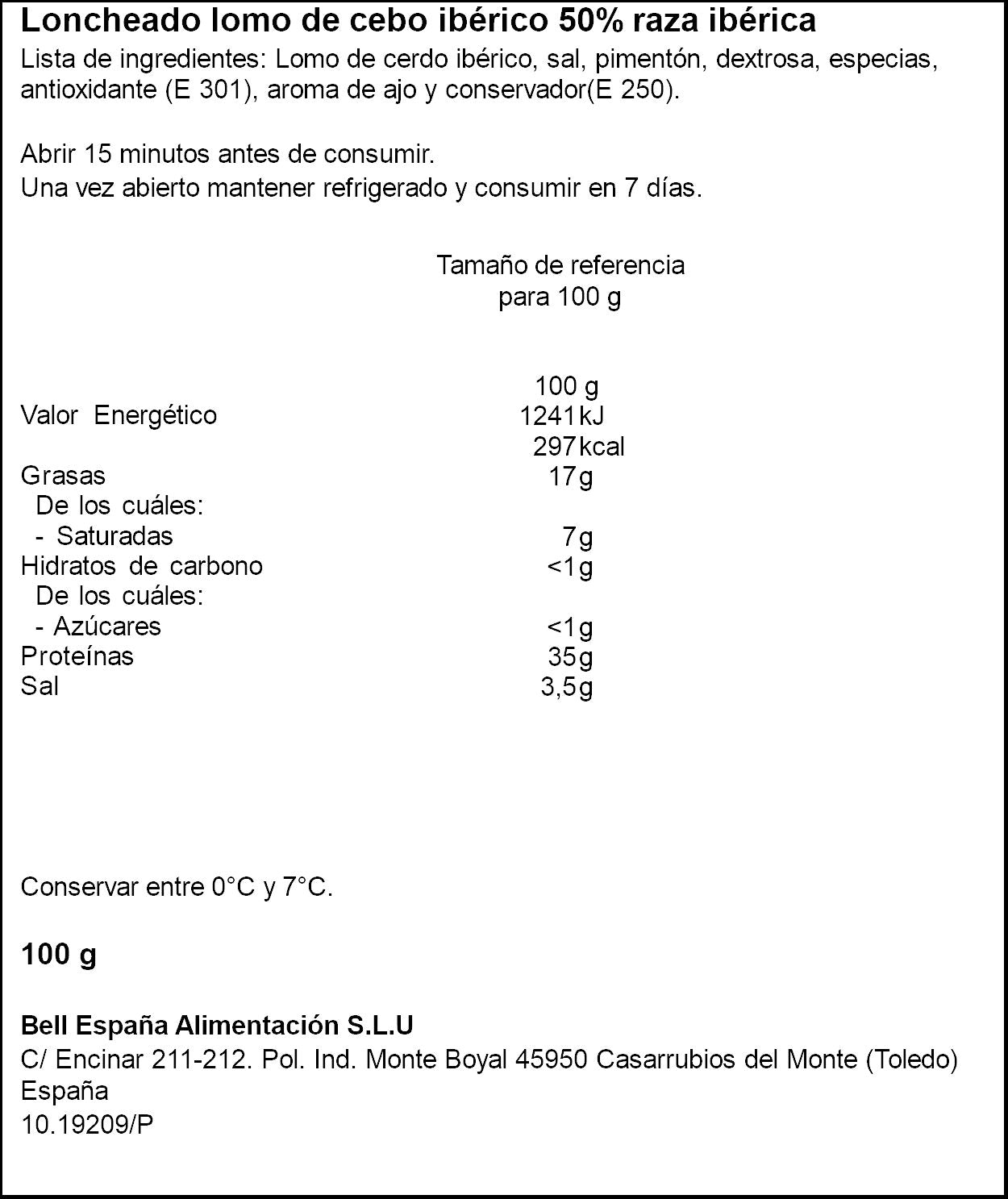 Lomo cebo iberico 50% raza iberica lonchas Sánchez Alcaraz 100g