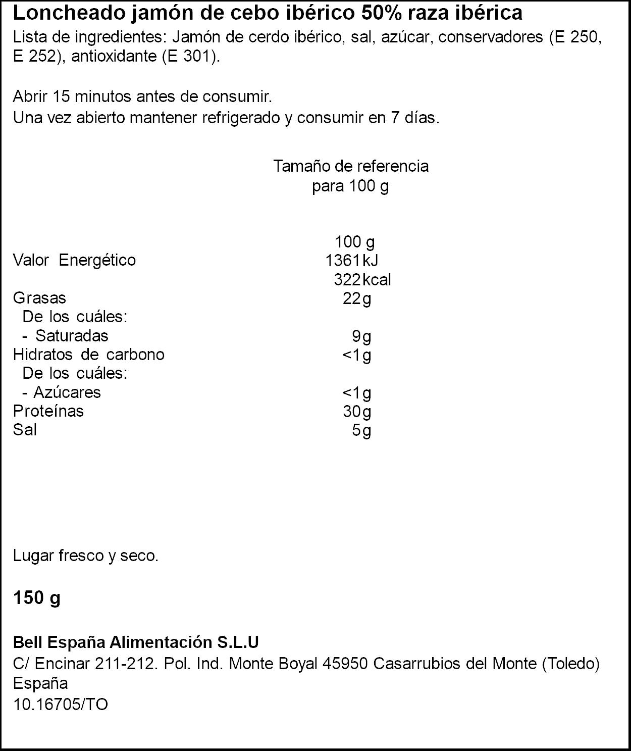 Loncheado jamon de cebo 50% iberico Sánchez Alcaraz 150g