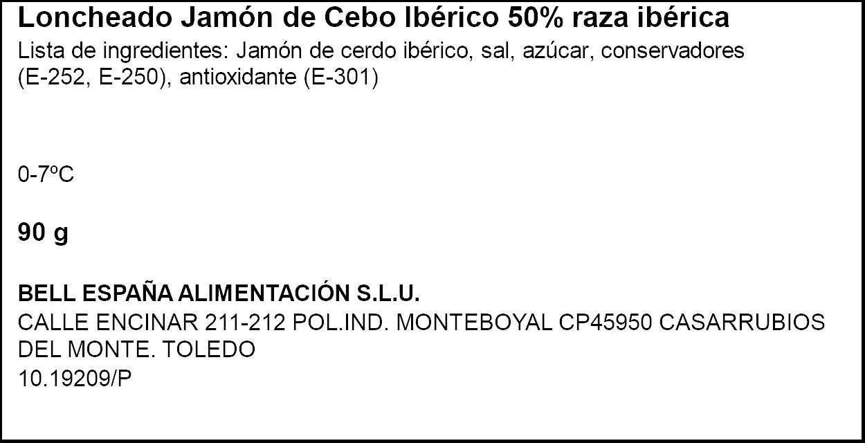 Jamon cebo iberico 50% lonchas extrafinas Sánchez Alcaraz 90g