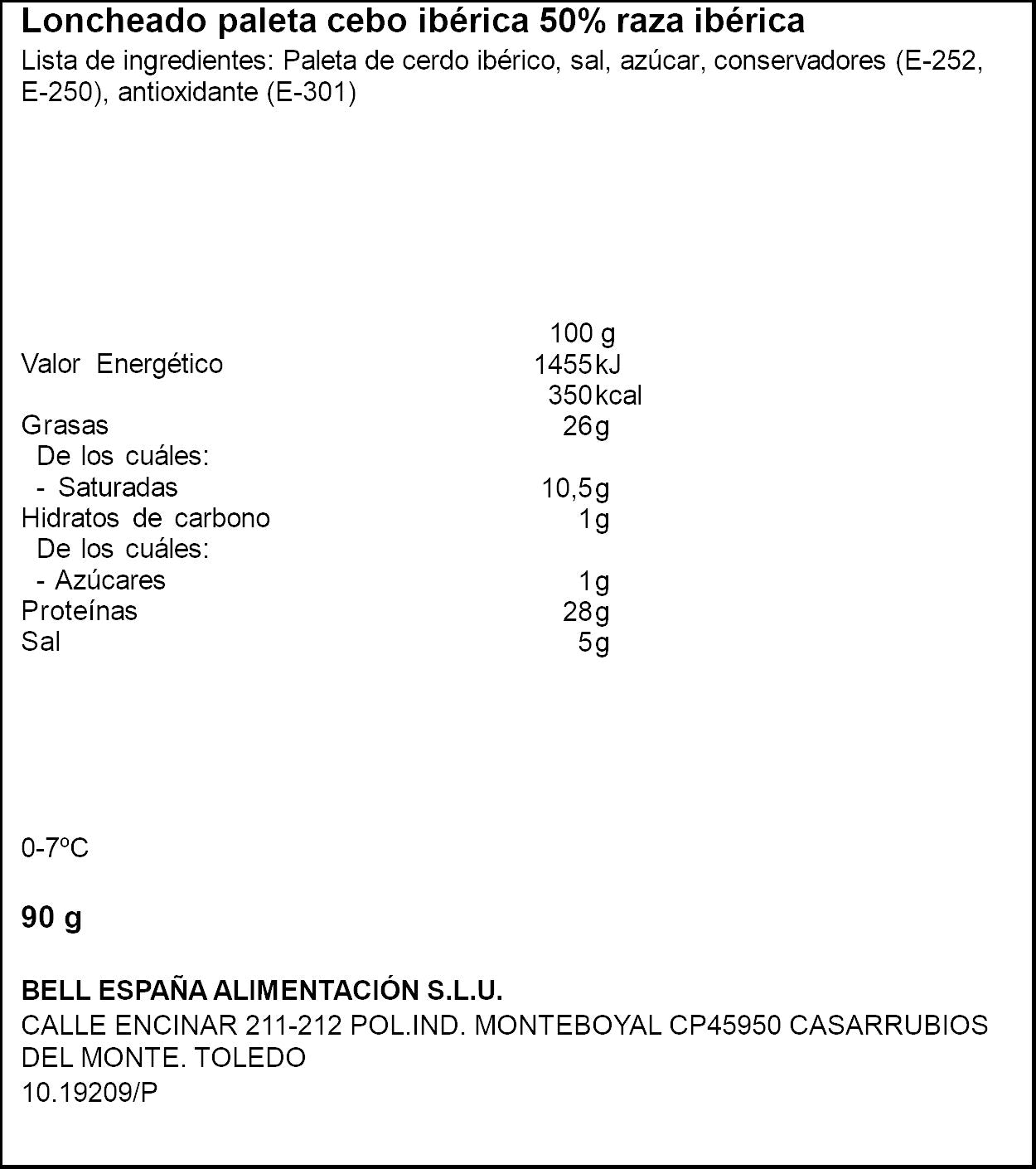 Paleta cebo iberico 50% lonchas extrafinas Sanchez alcaraz 90g