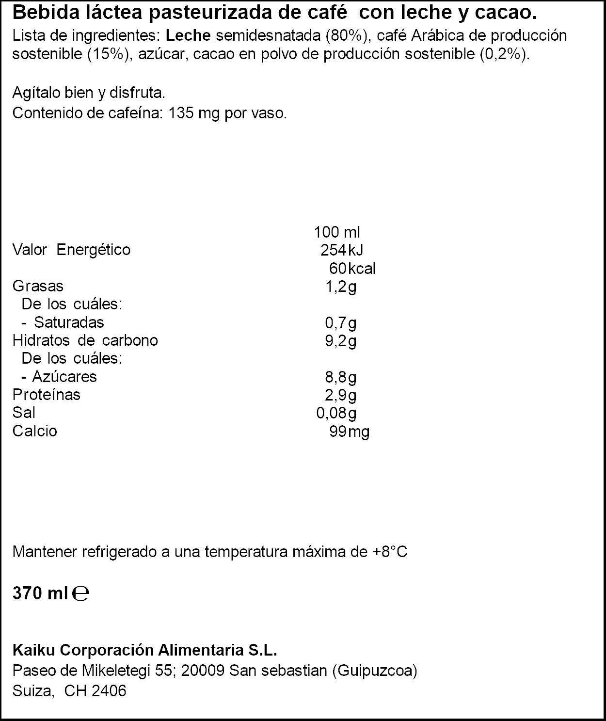 Café latte capucchino mr big Kaiku 370ml