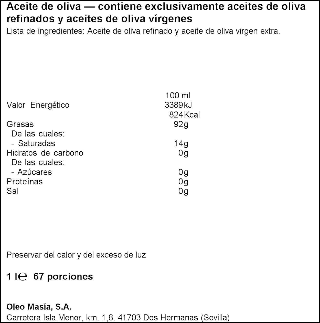 Aceite oliva suave 0.4º La Masía 1l