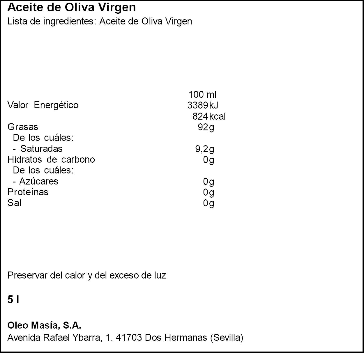 ACEITE OLIVA VIRGEN SELECC. LA MASIA 5L