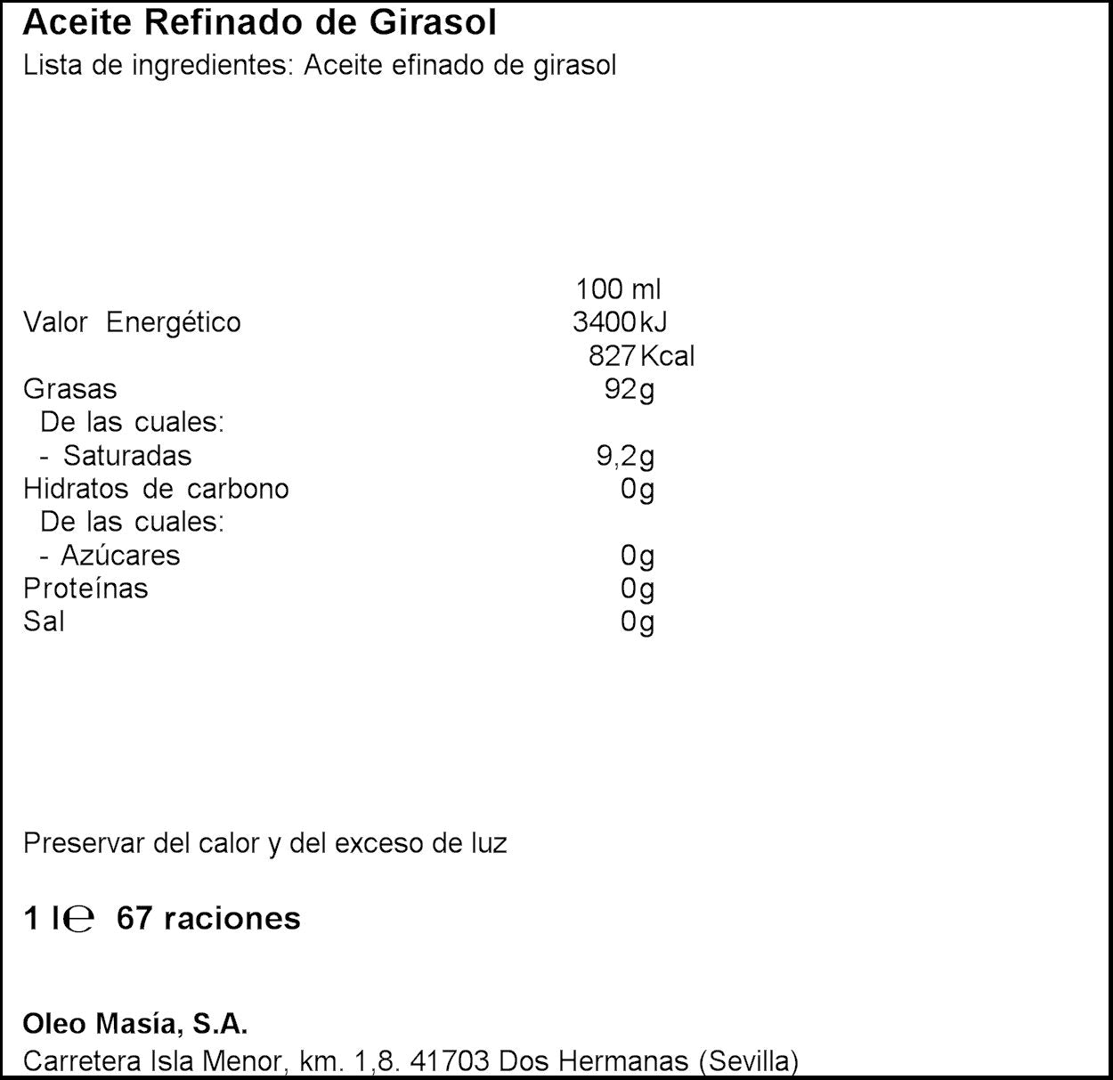 Aceite girasol  Masiasol 1l
