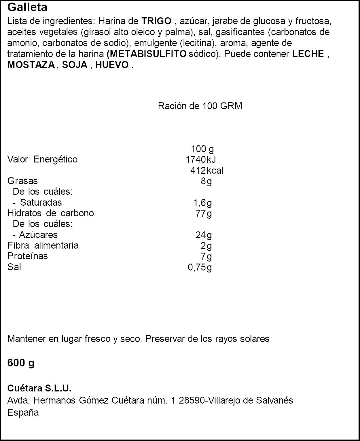 Galleta hojadrada  Cuétara 600g