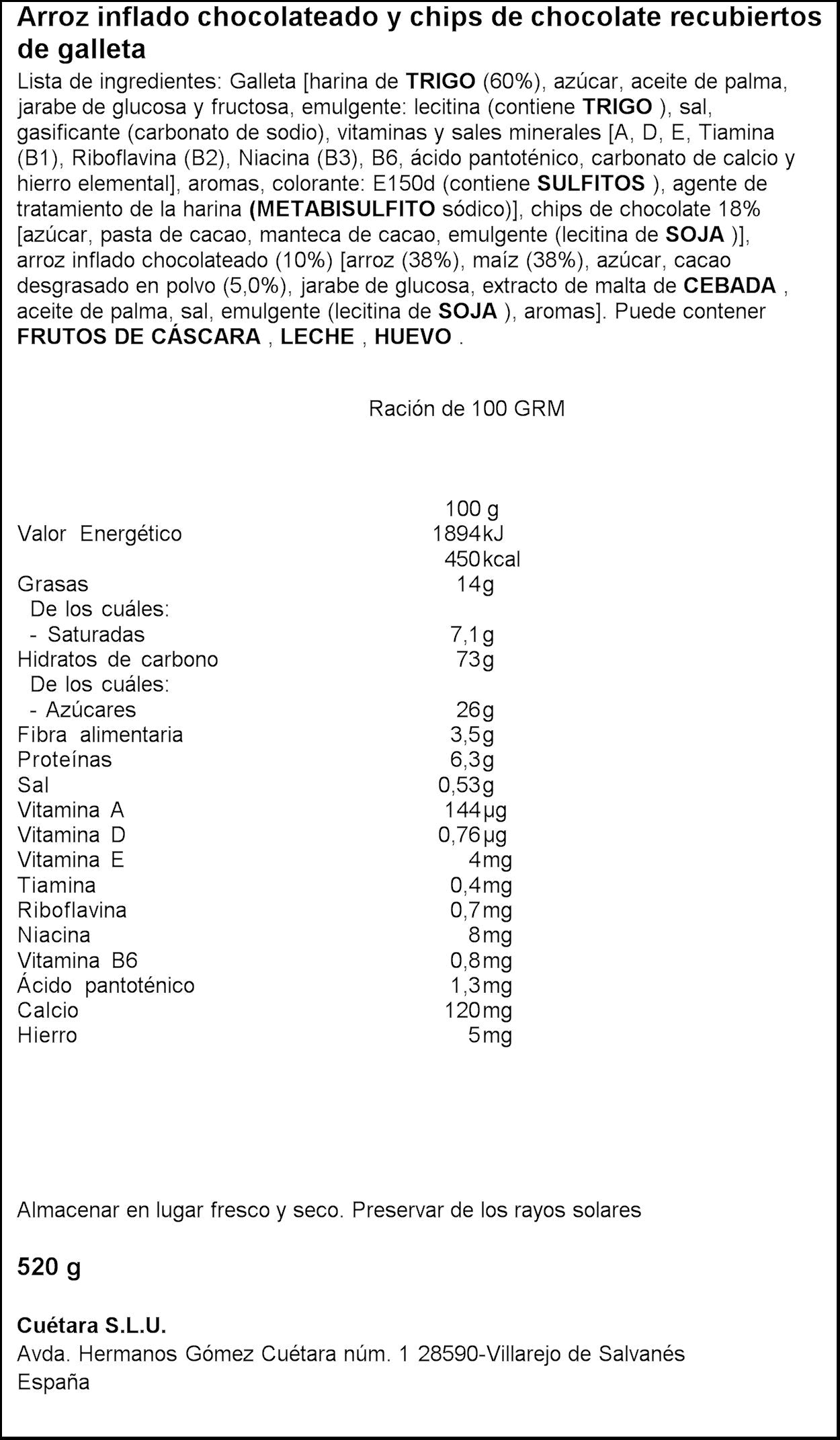 Galleta chocolate flakes mini Cuétara 520g