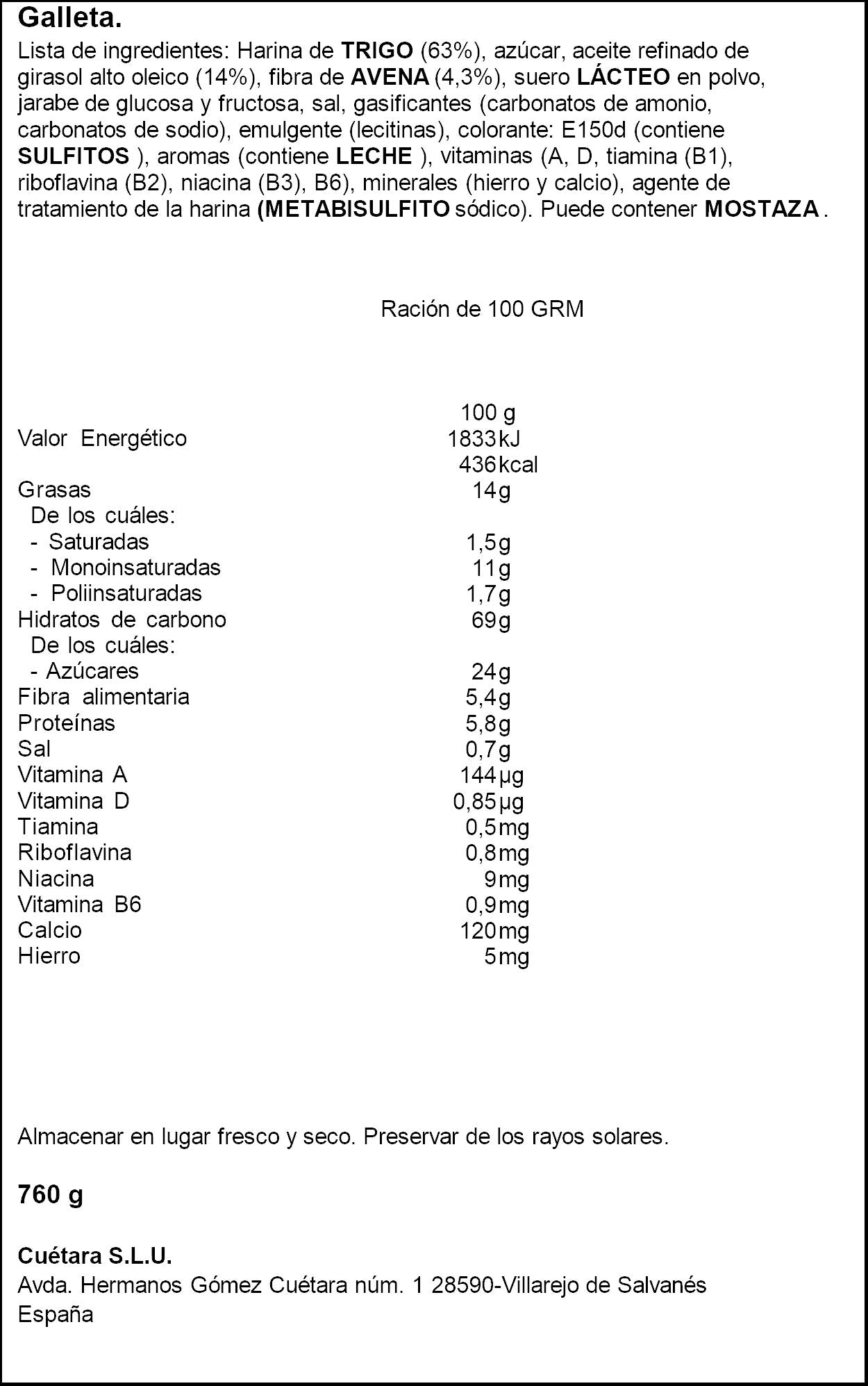 Galleta Tostarica fibra Cuétara 760g