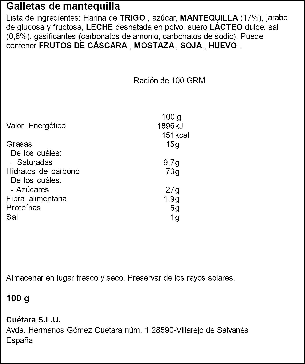Galleta campurriana mantequilla Cuetara 100g