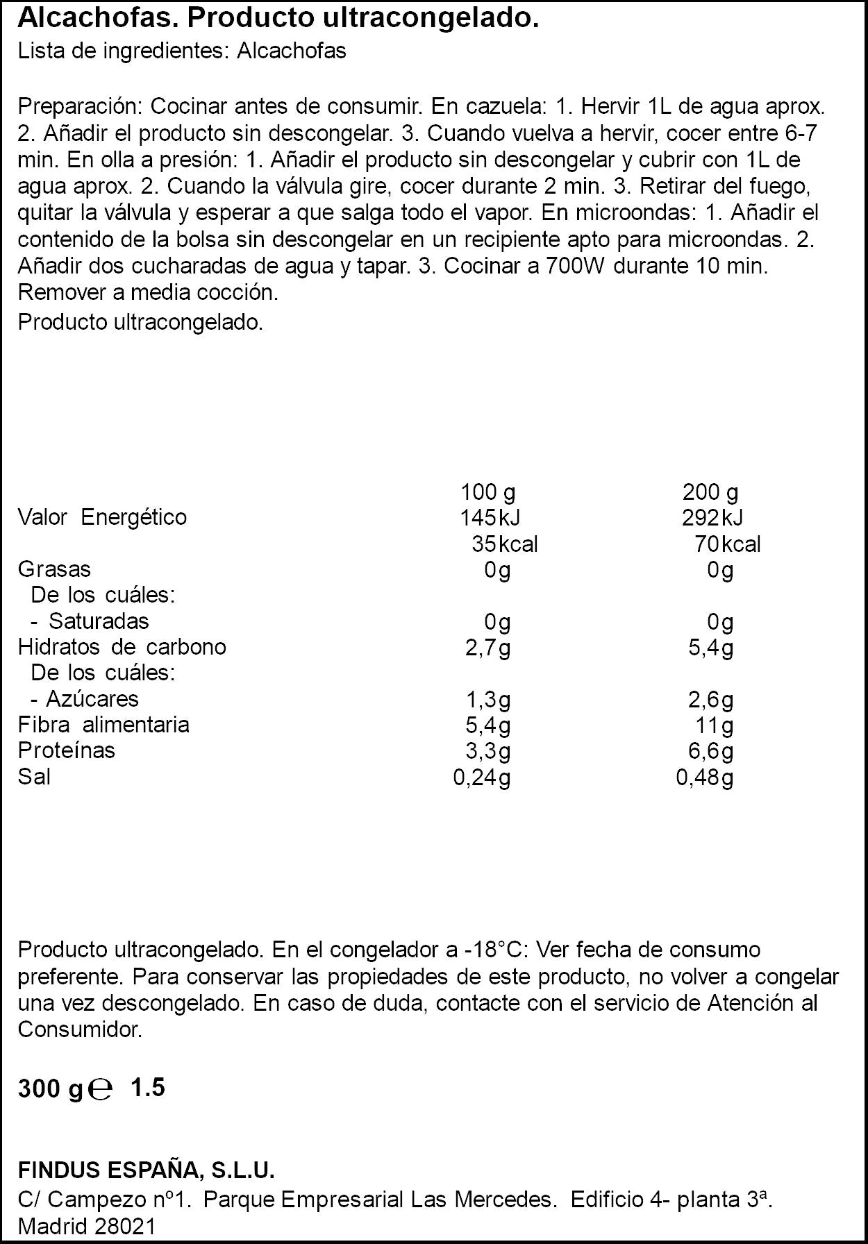 Corazones de alcachofa troceados Findus 300g