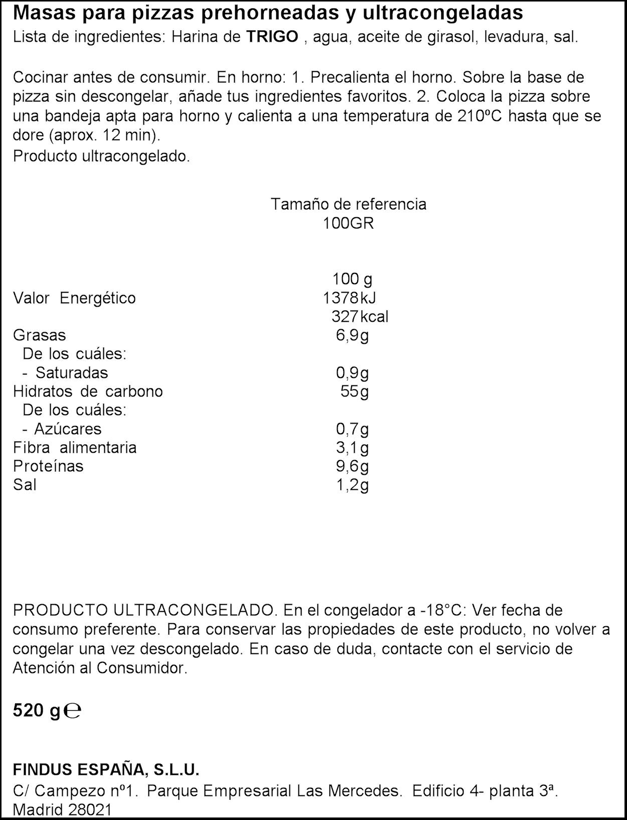 Base pizza  Cocinera p4 520g