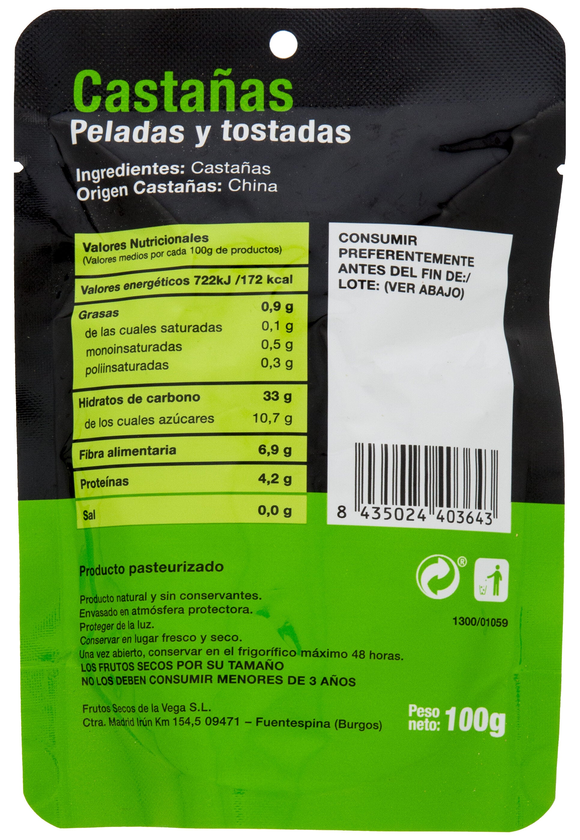 Castaña tostada pelada Dlu 100g