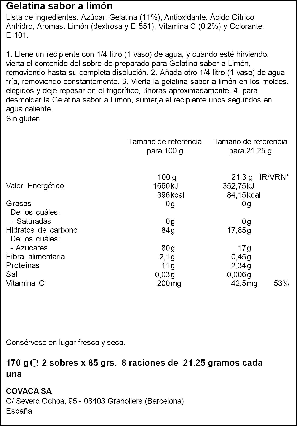 Preparado gelatina limon Molino real 170g