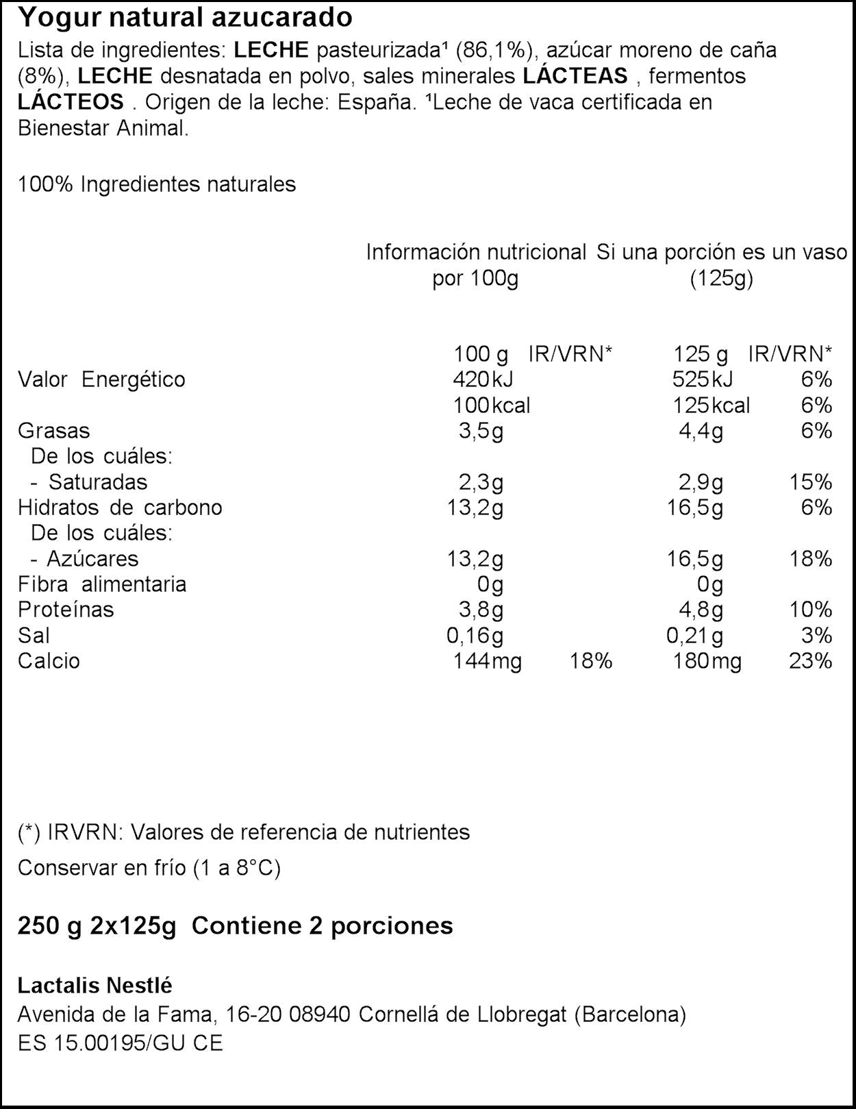Yogur azucarado cristal La lechera p2 125g/u