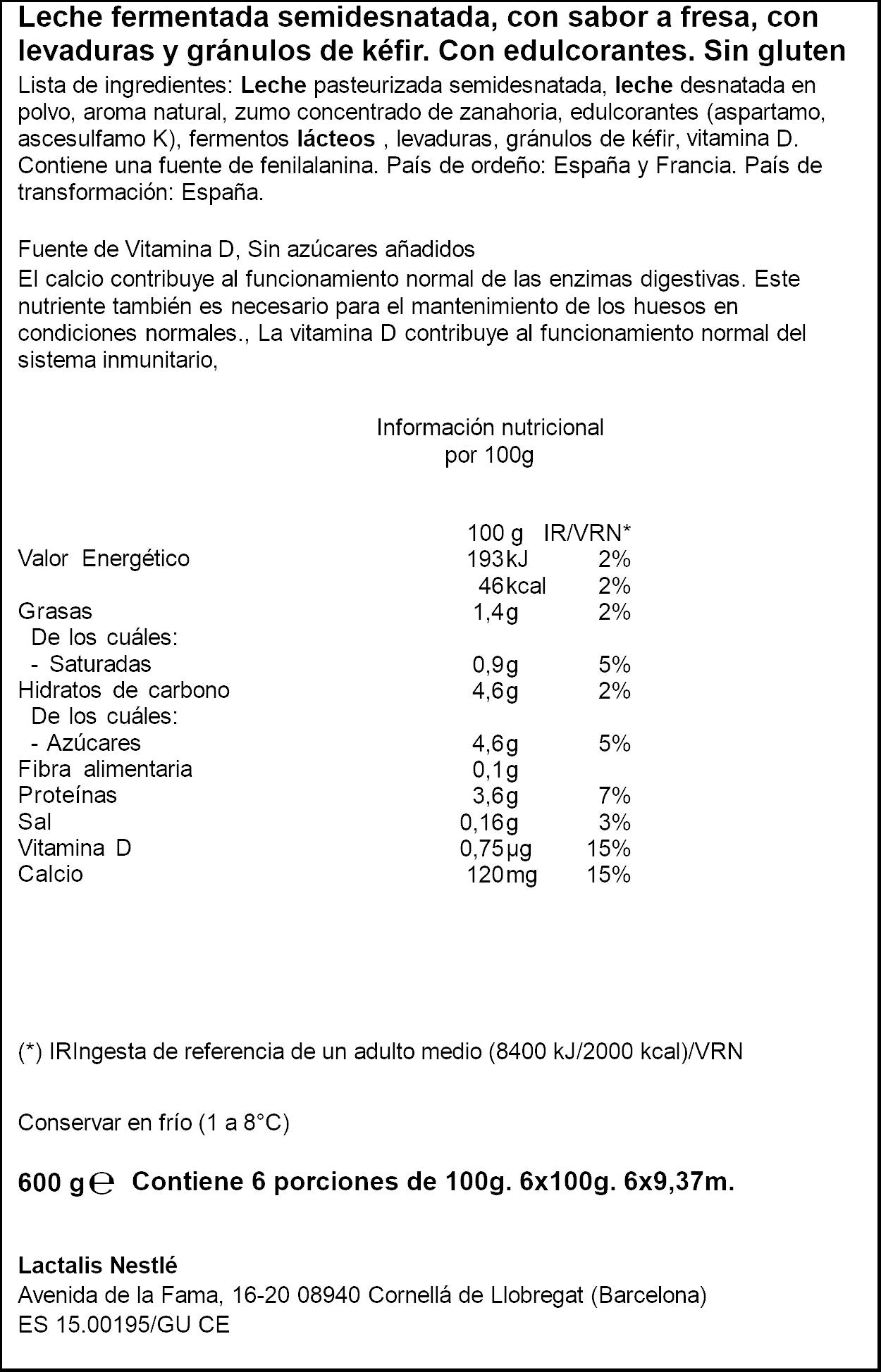 Kefir liquido fresa Nestle p6 100g/u