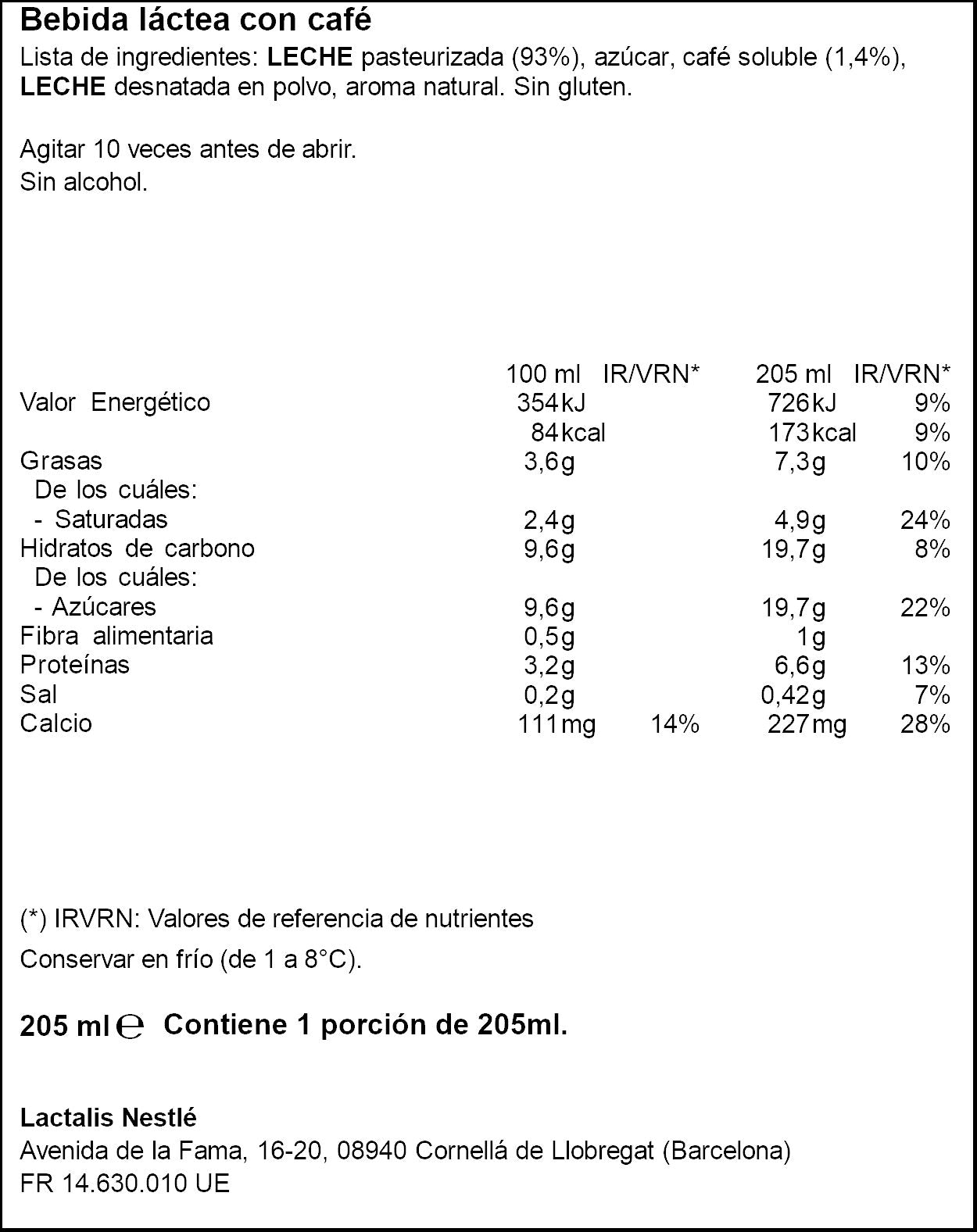 Café latte baileys Nescafe 205ml