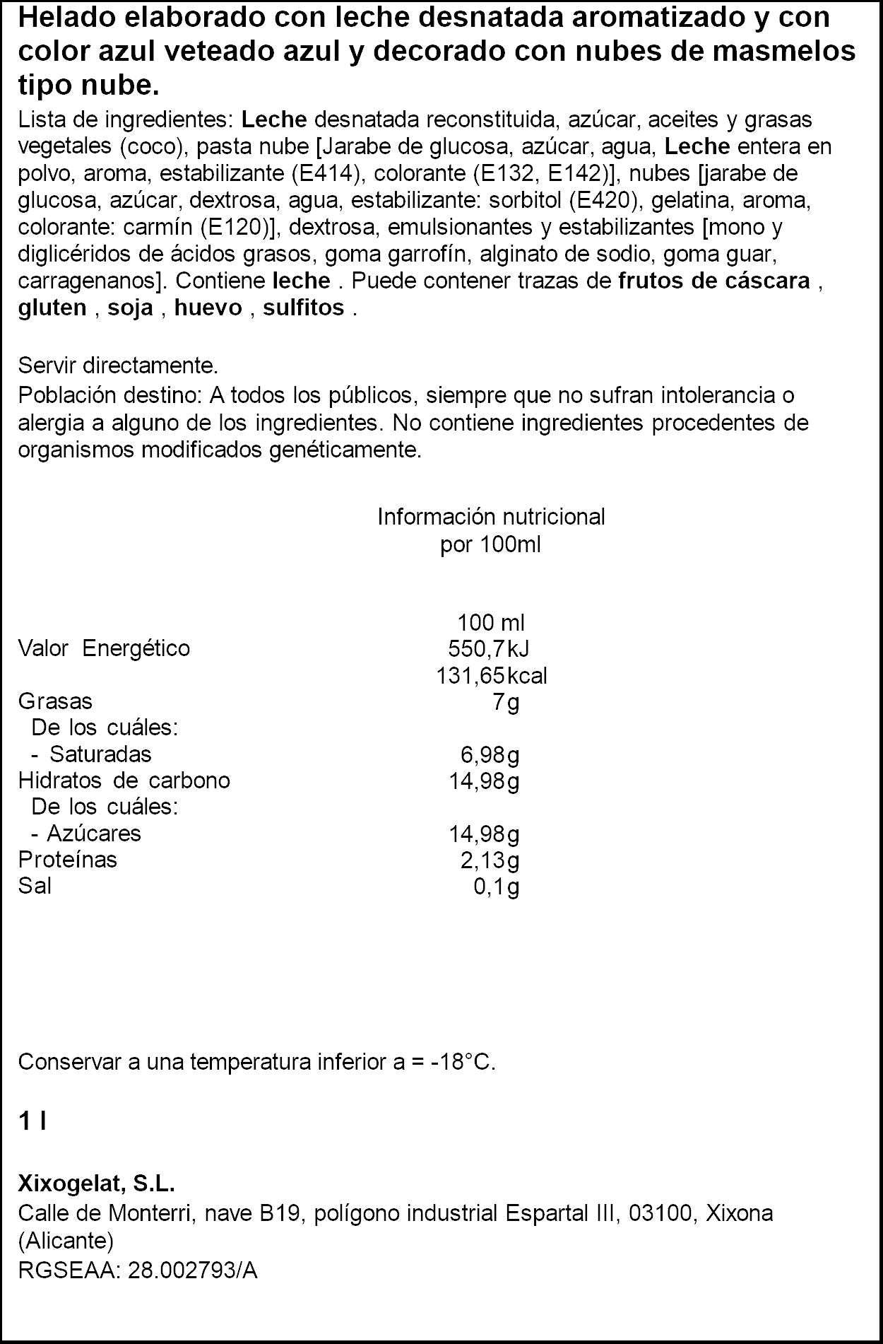 Tarrina nube Caloret 1l