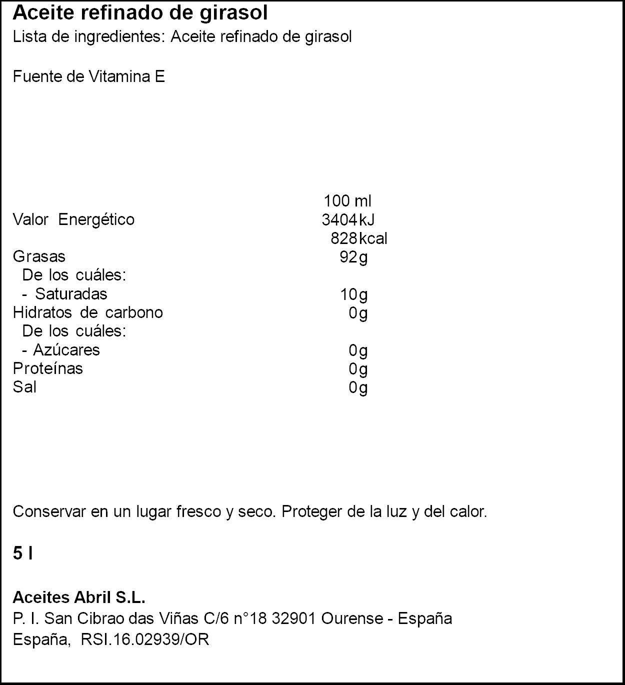 Aceite girasol  Abril 5l
