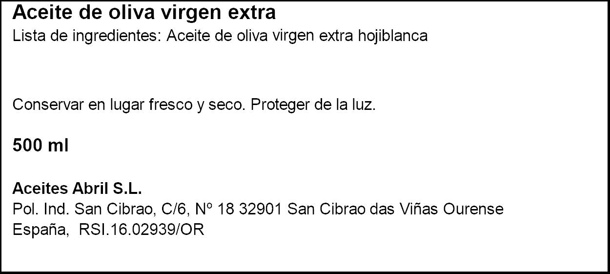 Aceite oliva v extra hojiblanca diosas Abril 500ml