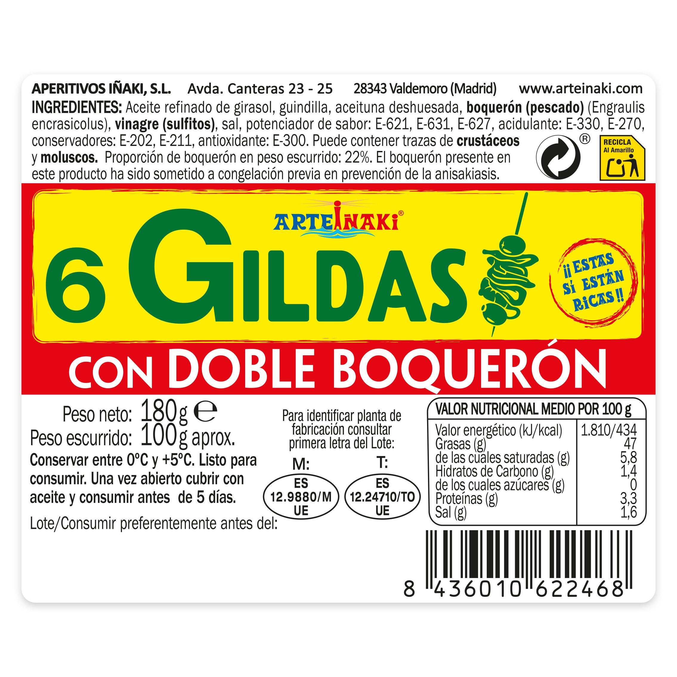 Gildas de boqueron 6 pinchos Arteiñaki 180g