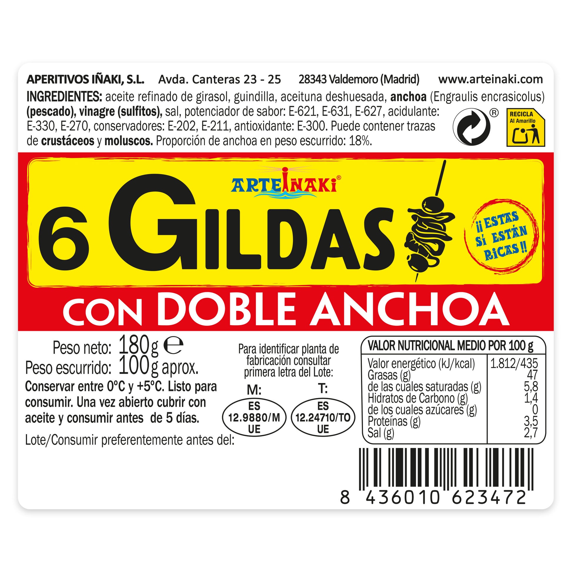 Gildas de anchoa 6 pinchos Arteiñaki 180g