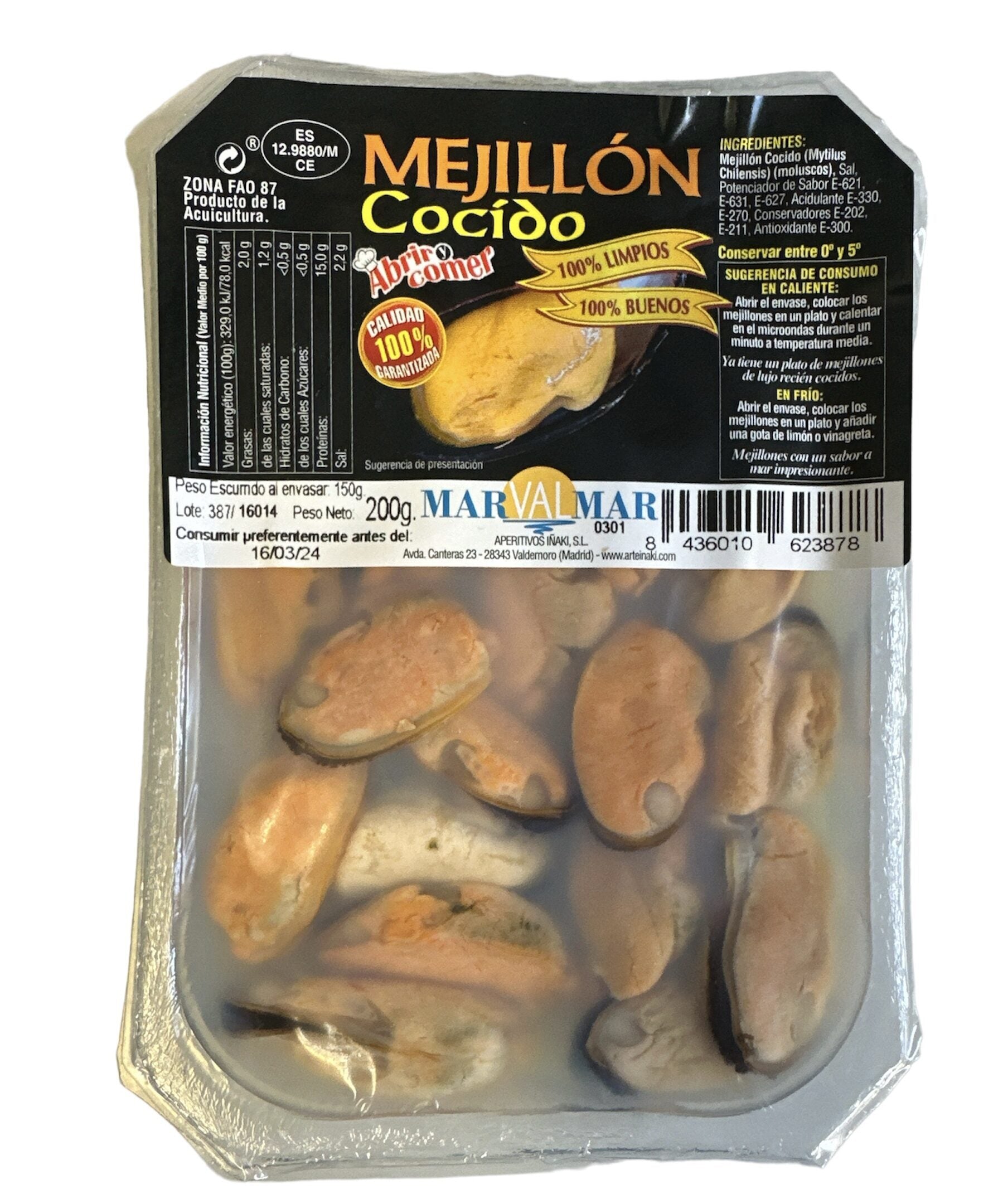 Mejillón cocido Marvalmar vianda 150g