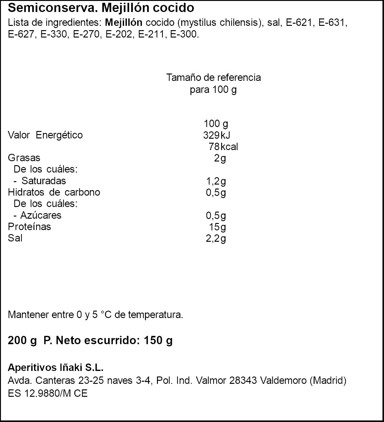 Mejillón cocido Marvalmar vianda 150g