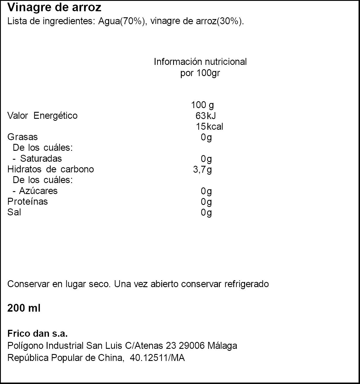 Vinagre de arroz cristal Tiger khan 200ml