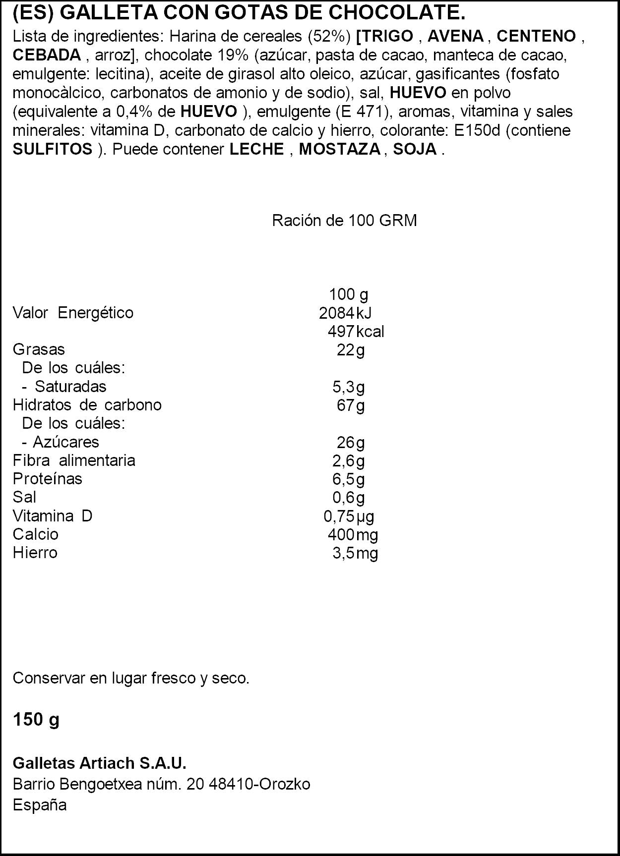 Galleta relieve energy chiquilín Artiach 150g