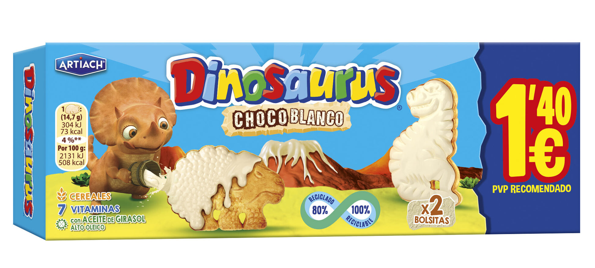 Galletas chocoblanco mini dinosaurus Artiach 88g