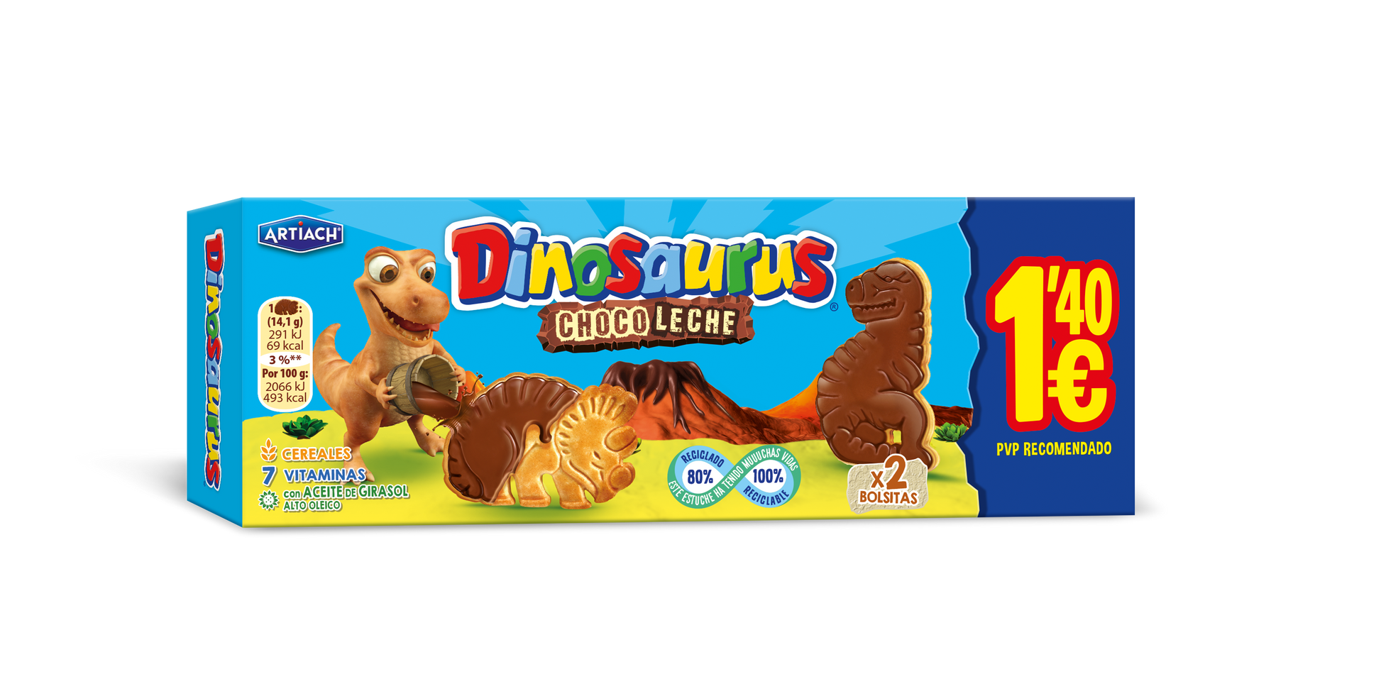 Galletas chocoleche mini dinosaurus Artiach 85g