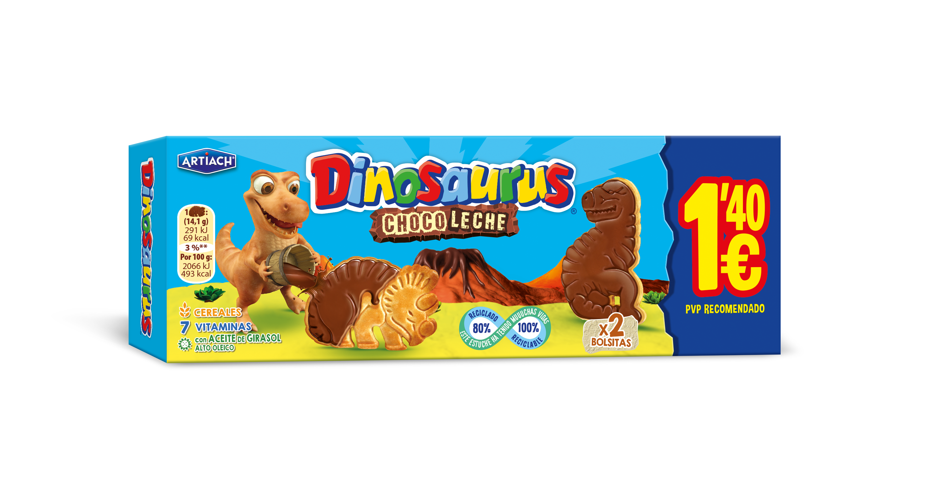 Galletas chocoleche mini dinosaurus Artiach 85g
