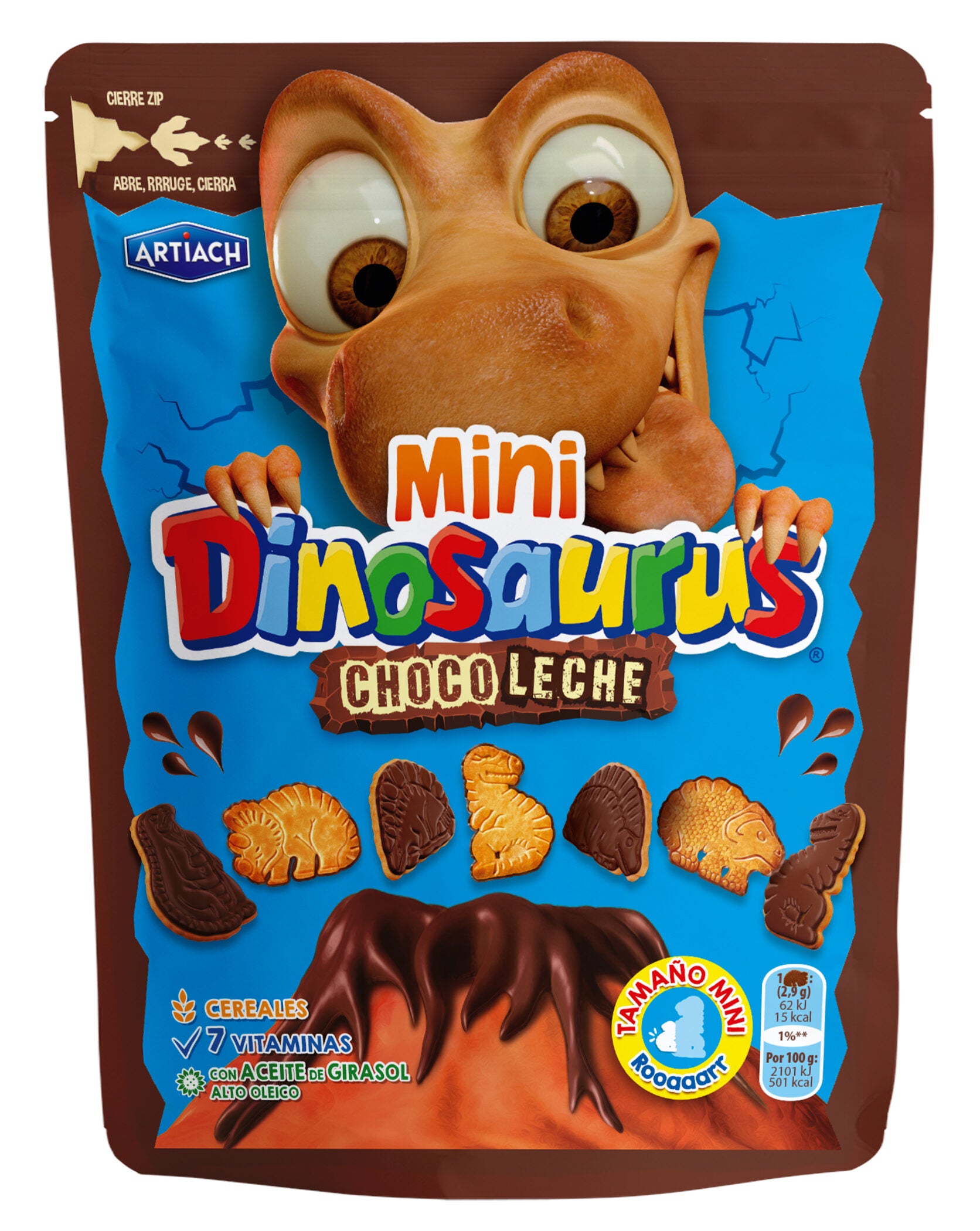 Galletas chocoleche mini dinosaurus Artiach 100g