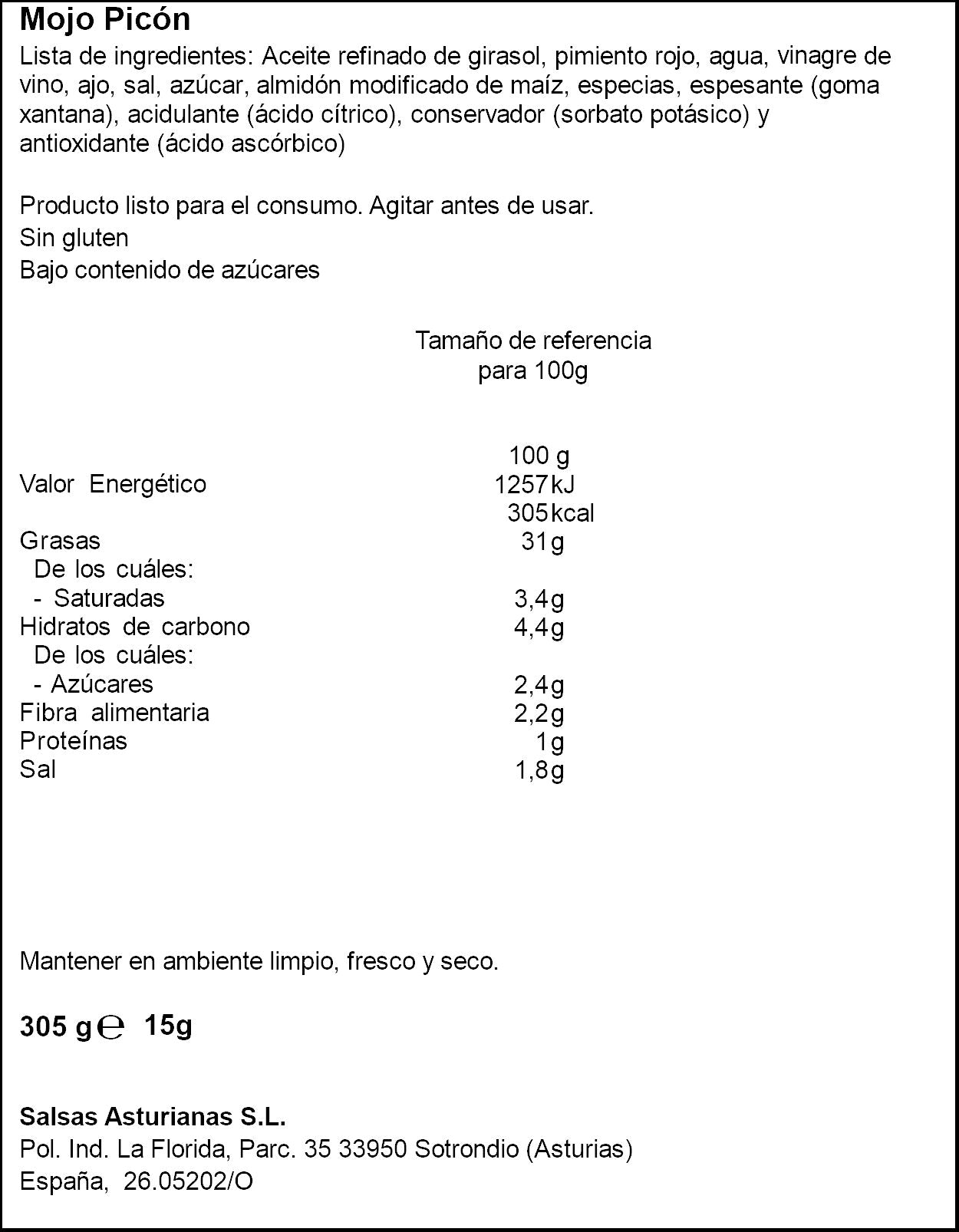 Salsa mojo picón rojo Salsas asturinas 305g