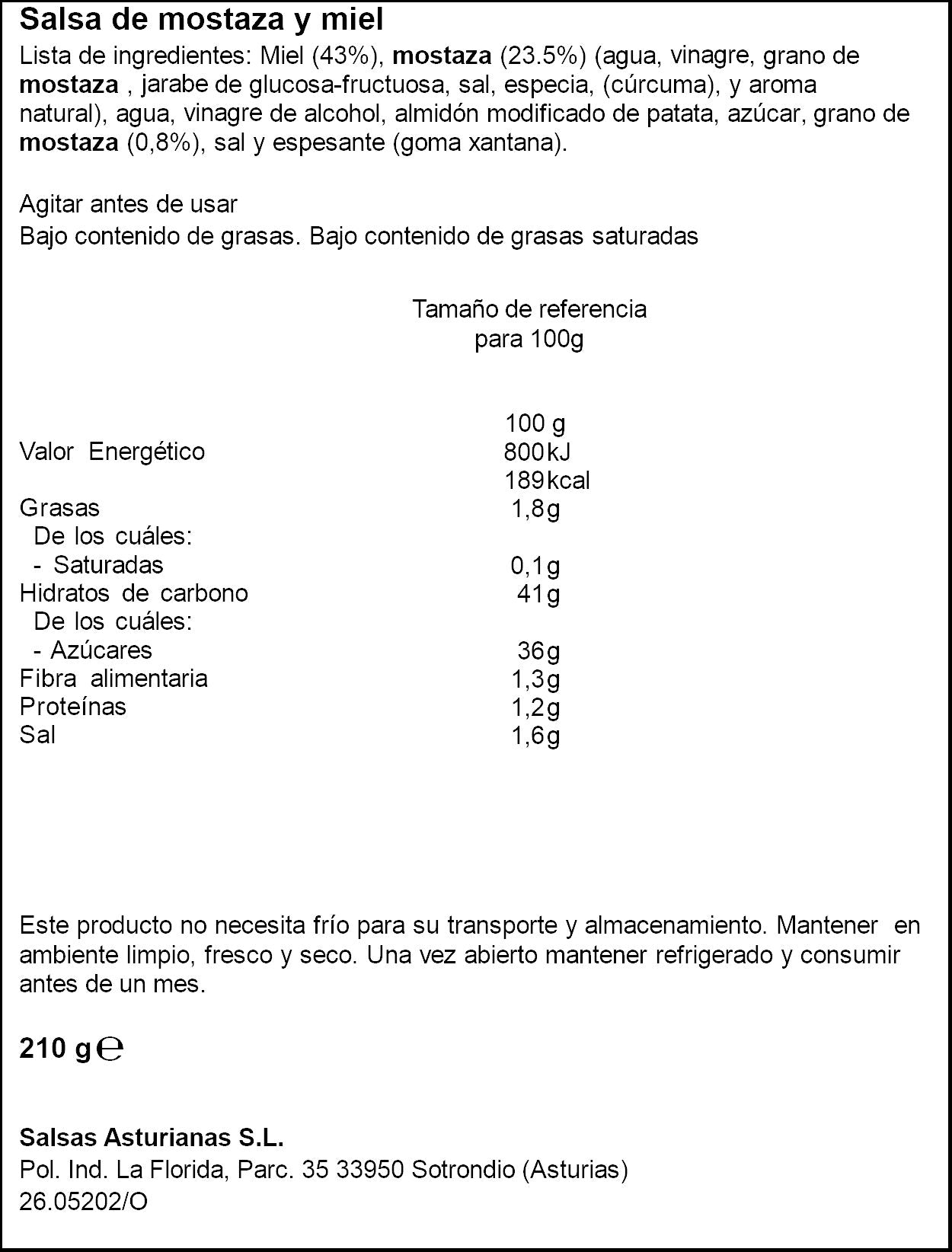 Salsa mostaza miel Salsas asturianas 210g