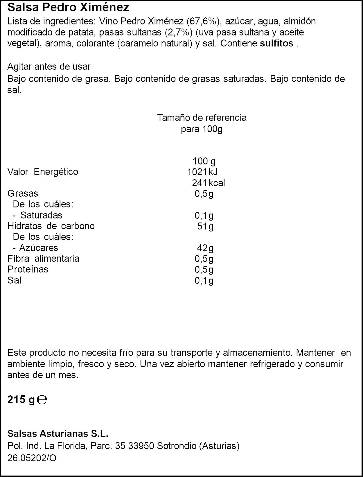 Salsa pedro ximénez  Salsas asturianas 215g