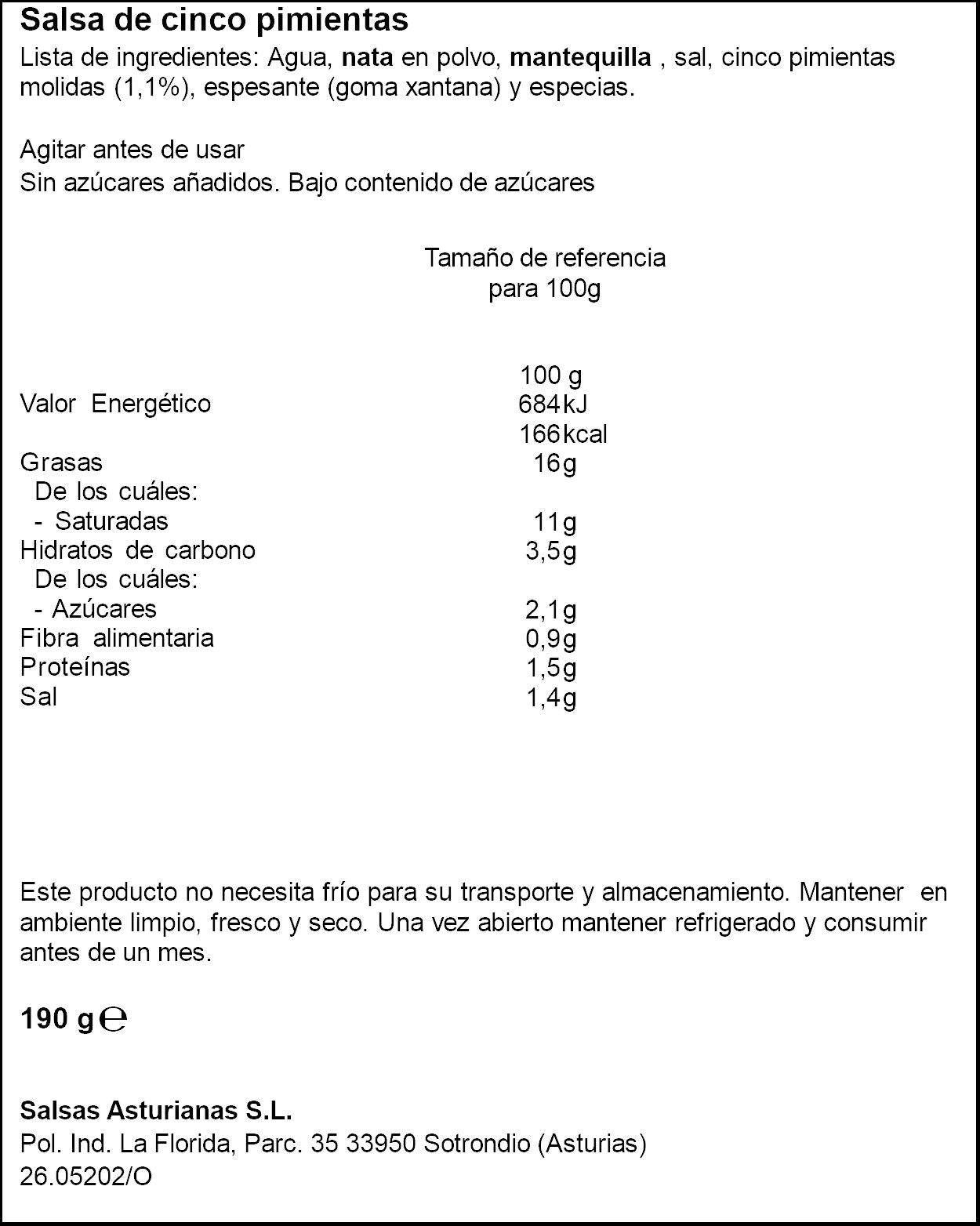 Salsa 5 pimientas  Salsas asturianas 190g