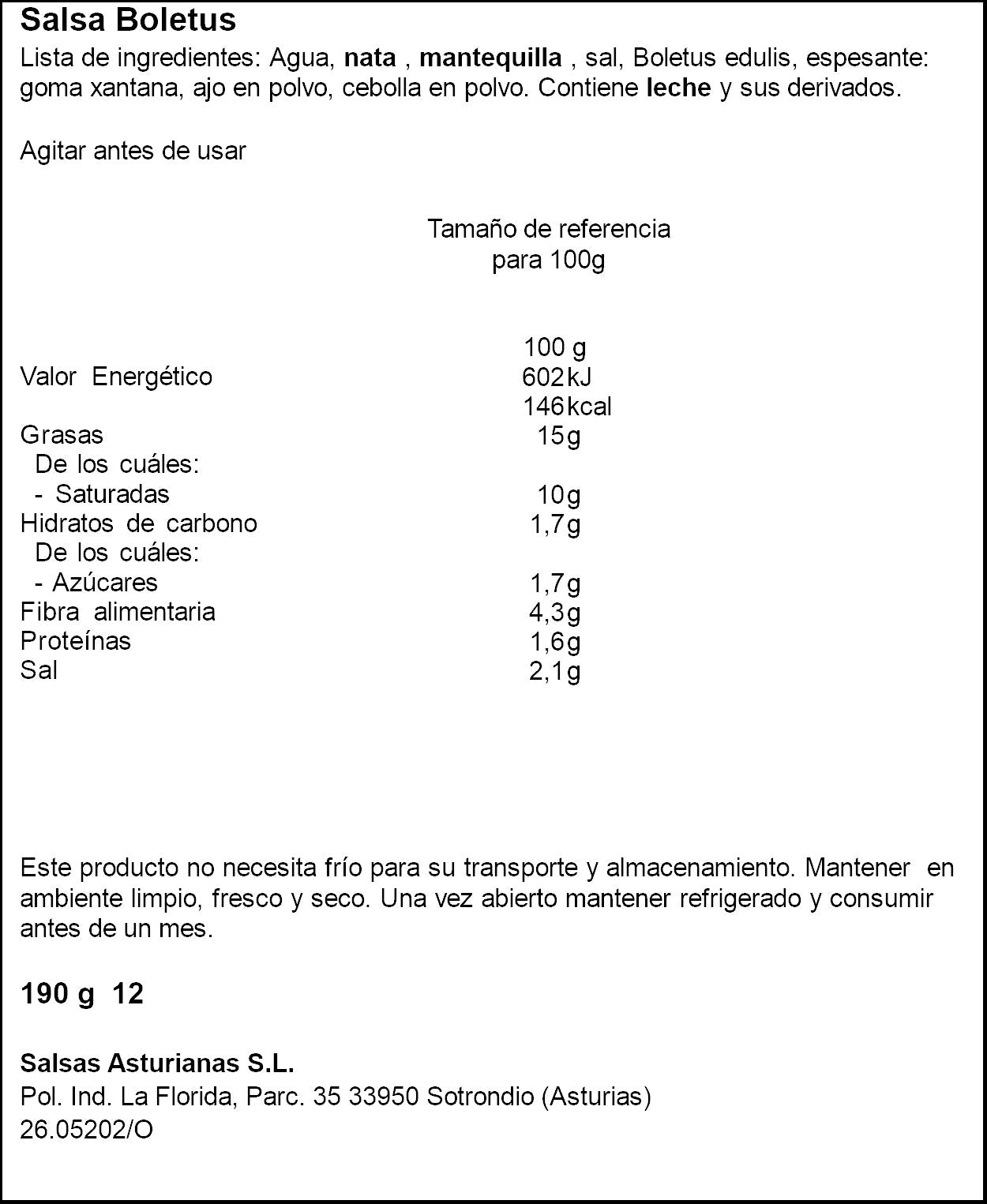 Salsa boletus Salsas asturianas 190g