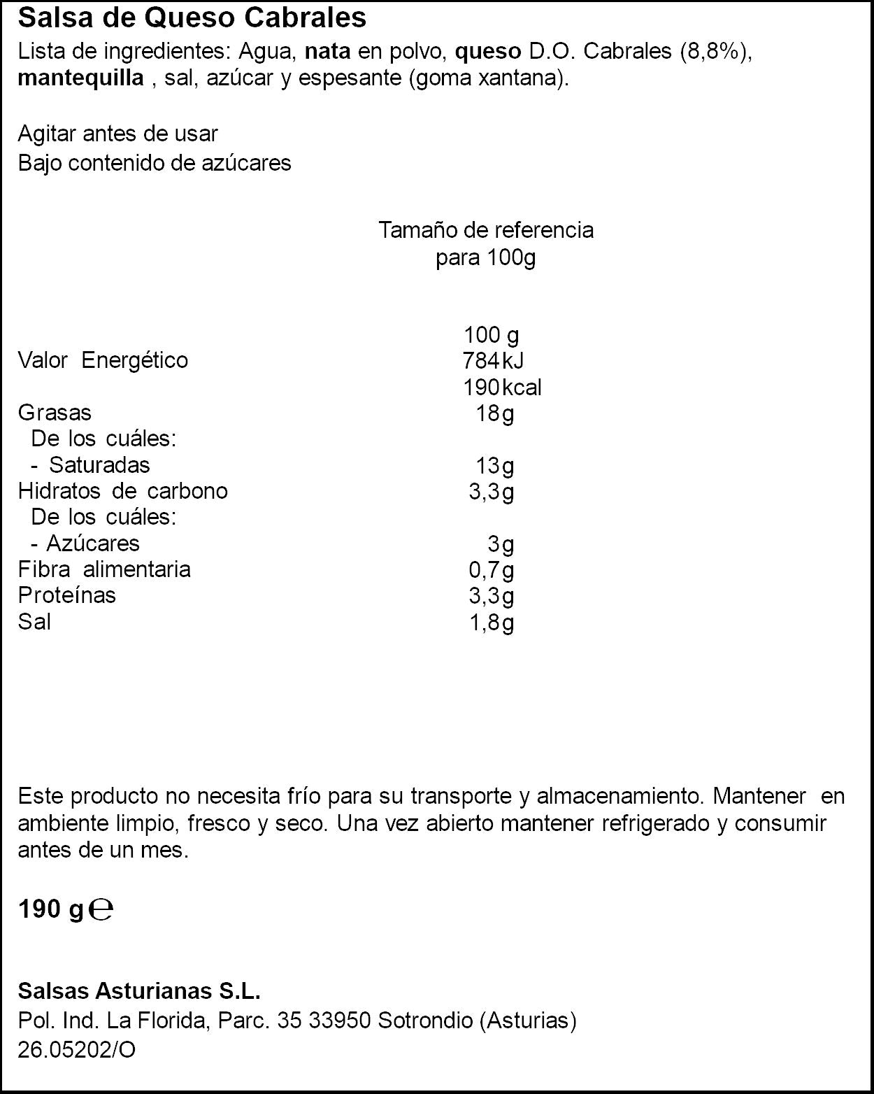 Salsa queso cabrales  Salsas asturianas 190g